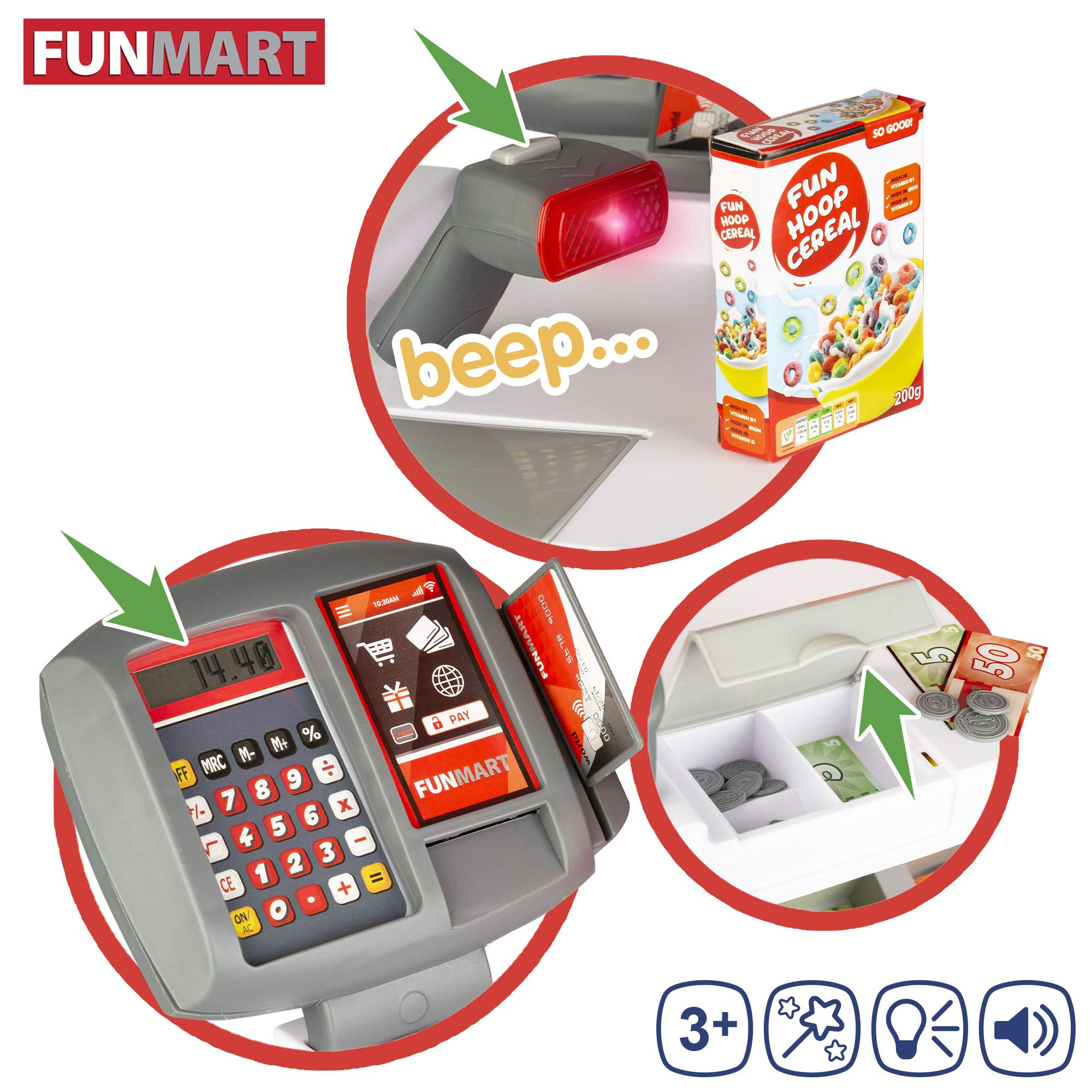 ColorBaby Supermercado Juguete, Juguete Infantil supermercado, Supermercado con luz y Sonidos, Incluye 47 Piezas, Supermercado Infantil con Alimentos, Funville, +3 años