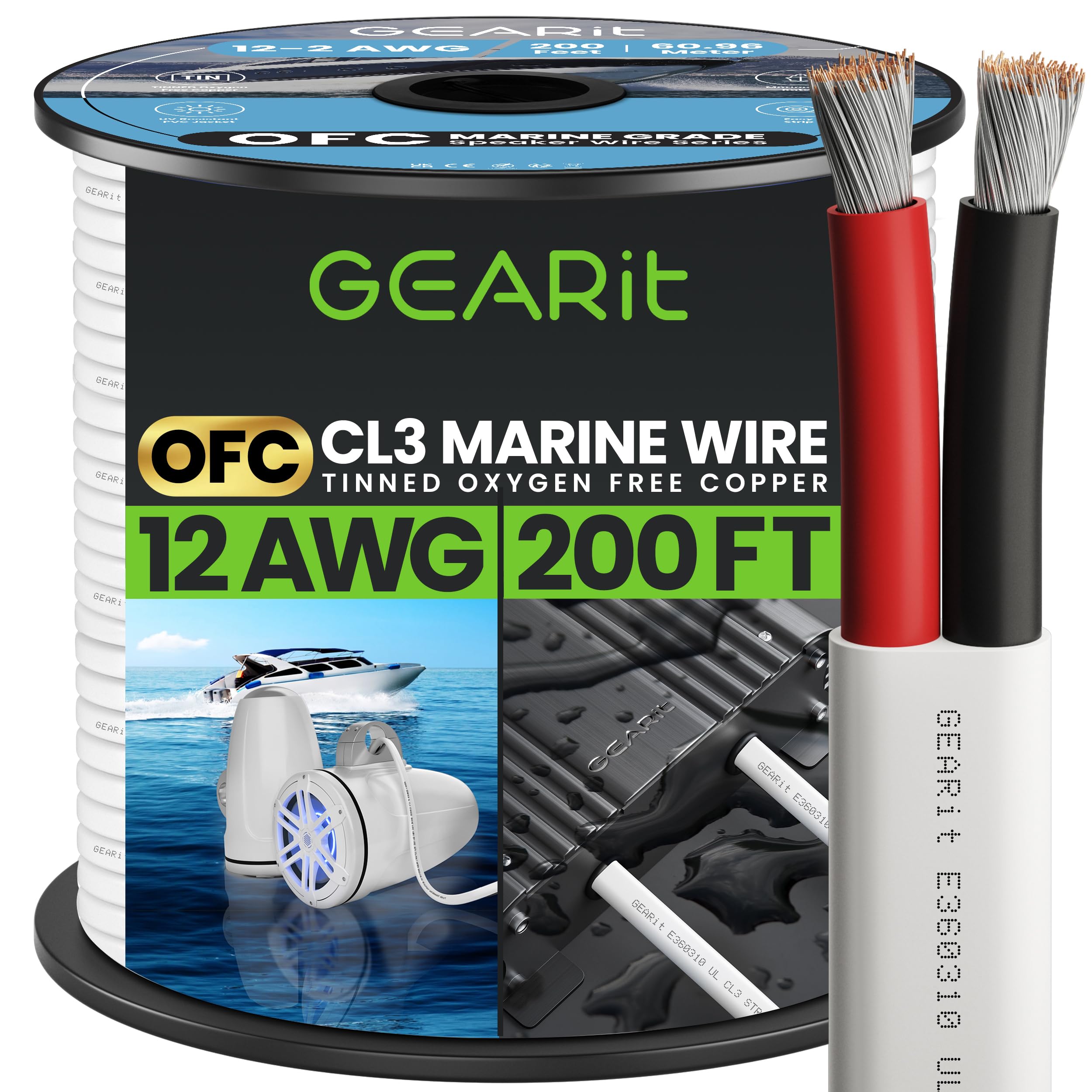 GEARit 12 Gauge Marine Wire, 12/2 AWG (200ft) Marine Grade Tinned Copper Oxygen Free, Duplex 2-Conductor Insulated Red & Black Electrical Cable for Boat, Automotive, RV, Camper, Trailer