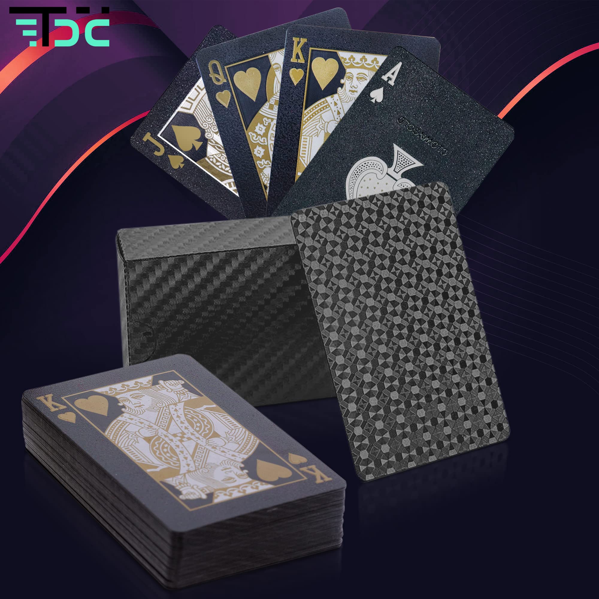 Cartas Poker. Baraja Poker Juego de Mesa con Caja Madera. Baraja de Cartas Poker Impermeable. Baraja Poker Negras (Black+Box)
