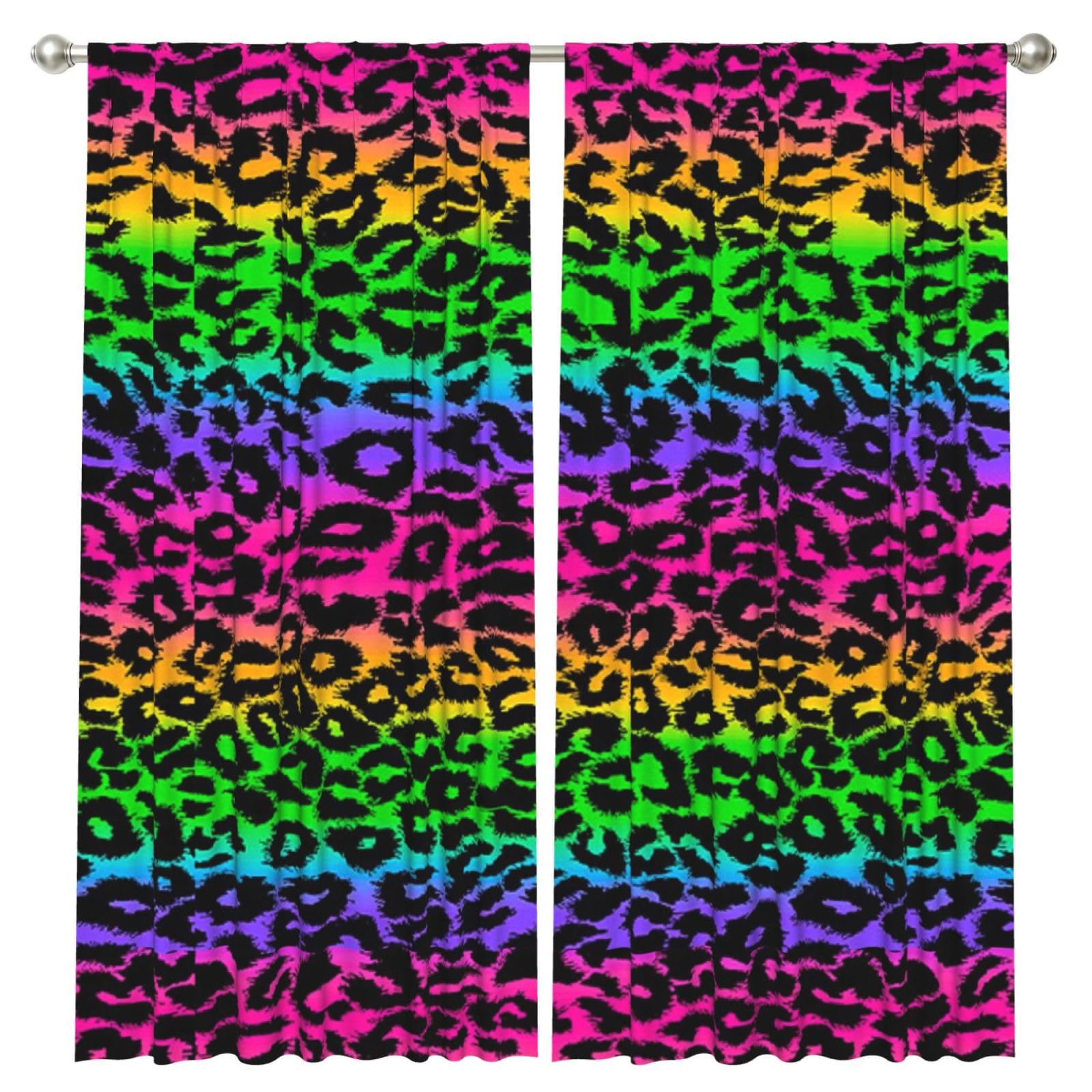 InOmak Rainbow Leopard Print, 2 Panels Window Curtains 52 x 84 Inch Blackout Curtains for Living Room Bedroom