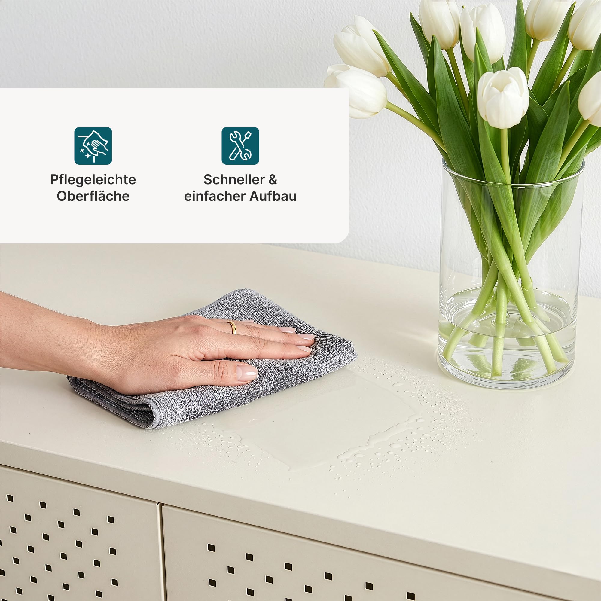 [en.casa] Schuhschrank Coleraine mit 2 Türen Schrank schmal mit offenem Fach Flurschrank 3 Ebenen höhenverstellbar Schuhkommode Metall Schuhaufbewahrung 115 x 80 x 35 cm Cremeweiß