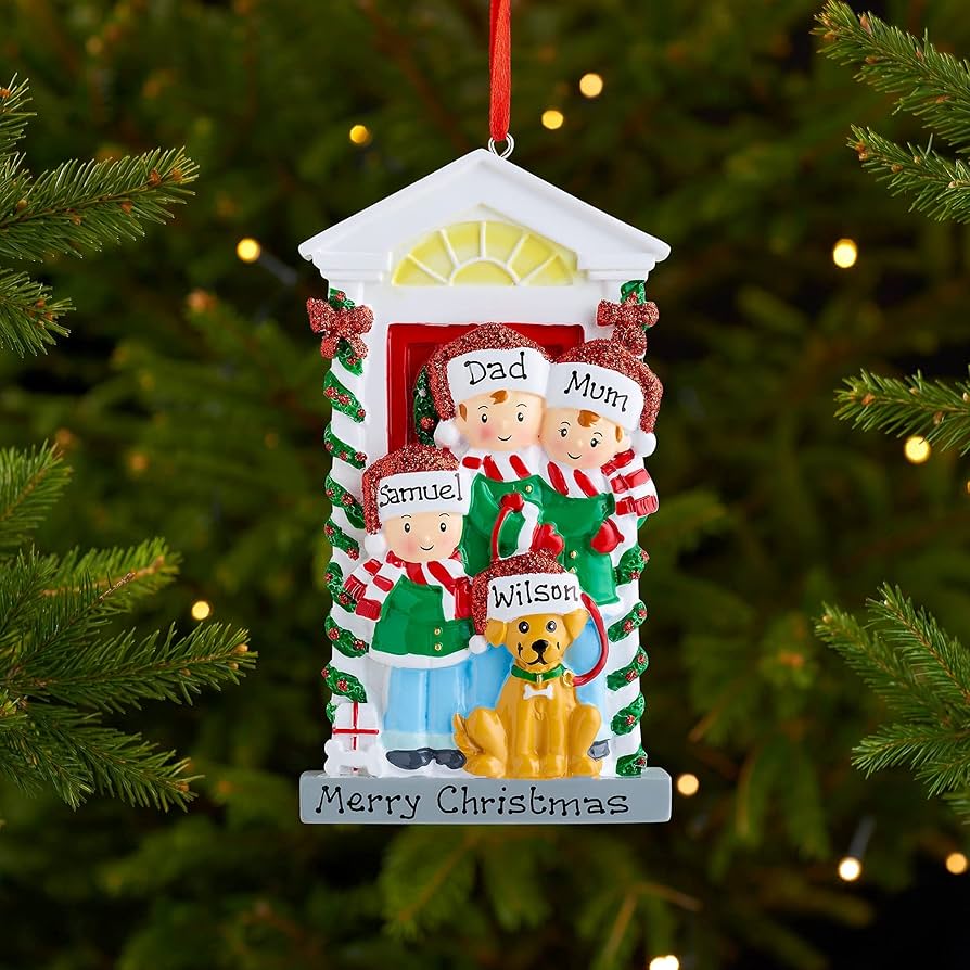 Family christmas bauble with dog Clearance