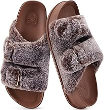 KuaiLu Women's Fluff Slippers Plantar Fasciitis Arch Support Platform Slippers Ladies Fashion Open Toe Faux Fur Sliders Womens House Slipper Size 6-12
