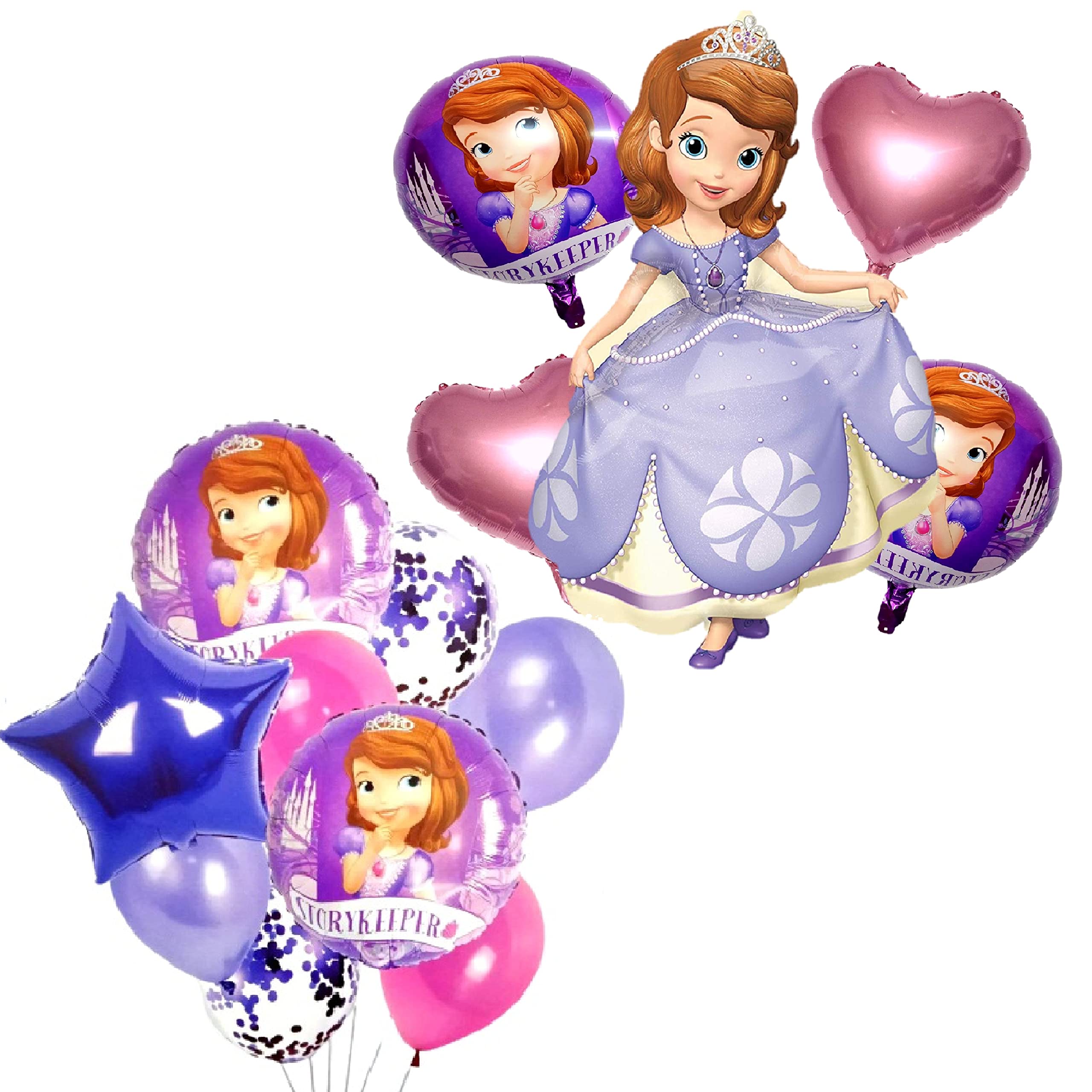 Fab Nation Cartoon Foil Balloon Set + Metallic & Confetti Balloon Pack — Party Decoration Combo (Set of 5 + Pack of 9)