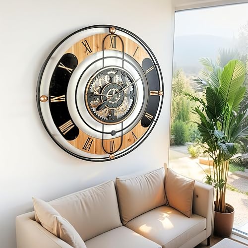 Miniatura 4 de ImprovingLife The Gears Clock - Reloj de pared con engranaje móvil real de 36 pulgadas, línea Suiza (negro, 36 pulgadas (35.4 in)