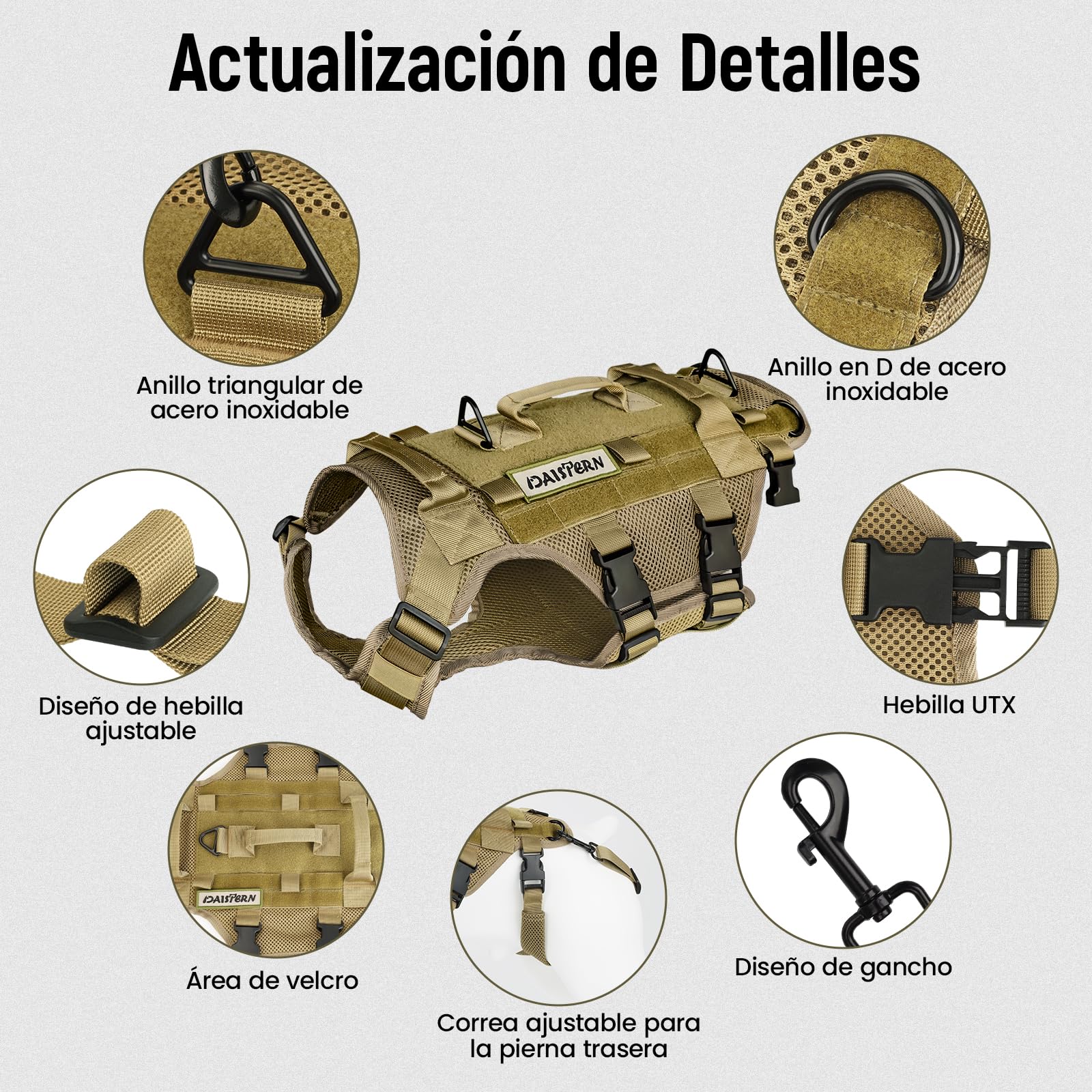 Arnés Perro Mediano y Grande Tamaño L, Chaleco Táctico para Perros con 1000D Nylon Malla de Sándwich Transpirable, 3 Asas y Correas de Hombro Ajustables Desmontables y Correas Traseras