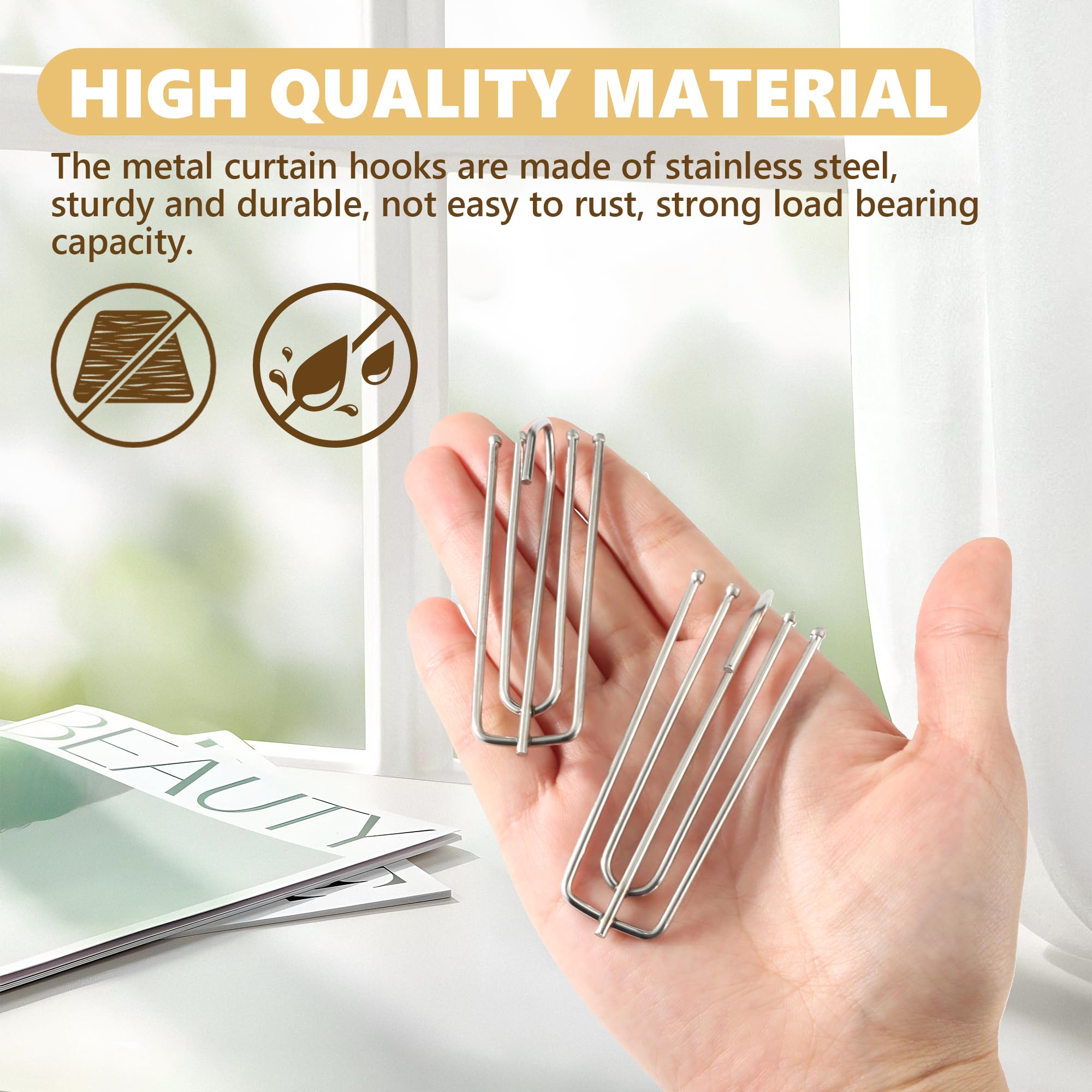 40 Pezzi Ganci per Tende in Acciaio Inox, 7cm ganci per tende in acciaio inox con 4 denti,per Finestra e Tenda per Tenda Pieghettata, Tenda per Porta Doccia