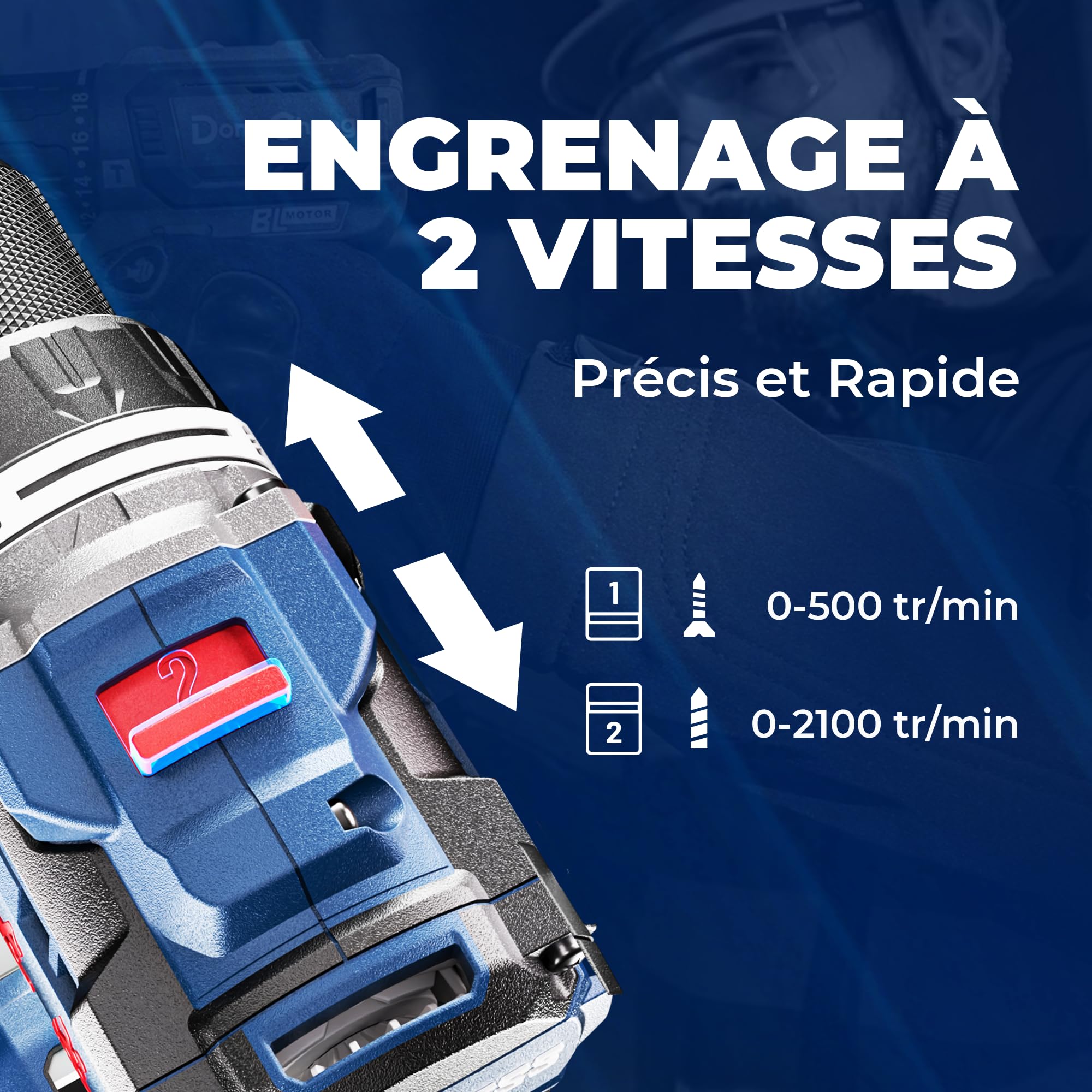 Dong Cheng Perceuse visseuse à percussion sans fil Brushless 20V 160 Nm, 2×4,0 Ah, 3 Modes-vissage, perçage et percussion, Mandrin Métal 13 mm, 2 Vitesses, Réglage du Couple 19+2, avec Coffret
