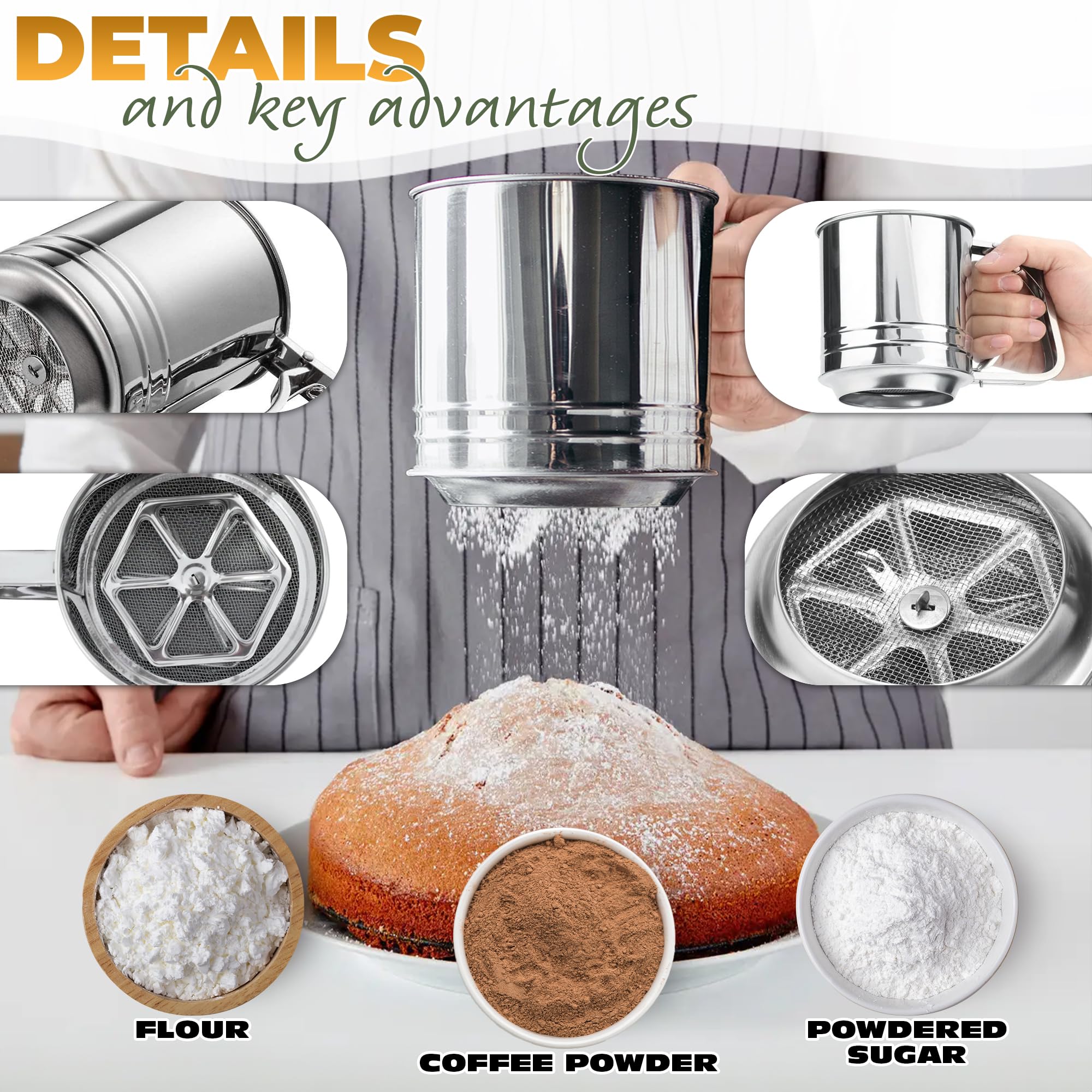 5 Cup Flour Sifter For Baking All Purpose Flour Sifter