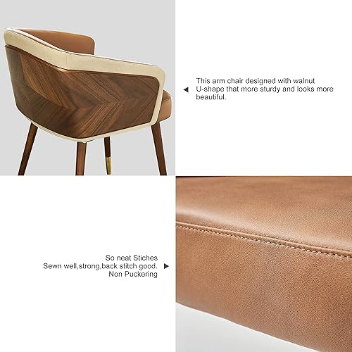 Miniatura 14 de ARTPLAN Uphoolsted - Silla de comedor moderna de mediados de siglo, piel sintética con nogal, silla con brazo acentuado, silla de estar con pies de