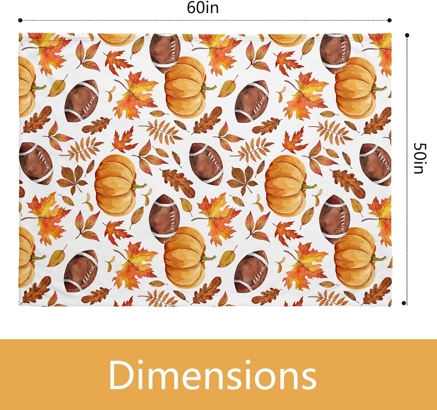 APROPHIC Fall Blanket Soft Cozy Flannel Watercolor 50x60 Inches, Autumn Pumpkins Football Rugby Maple Leaves Pattern Flannel Decorations for Bed Sofa Couch Camping Thanksgiving Gift
