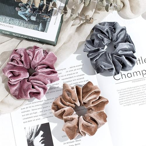 Miniatura 5 de Whaline 6 coleteros grandes de terciopelo elásticos para el cabello grande bandas de cabello suaves para mujer 6 colores