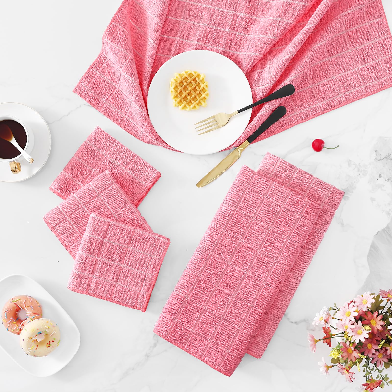 Homaxy Lot de 12 torchons de cuisine et torchons en microfibre, rose