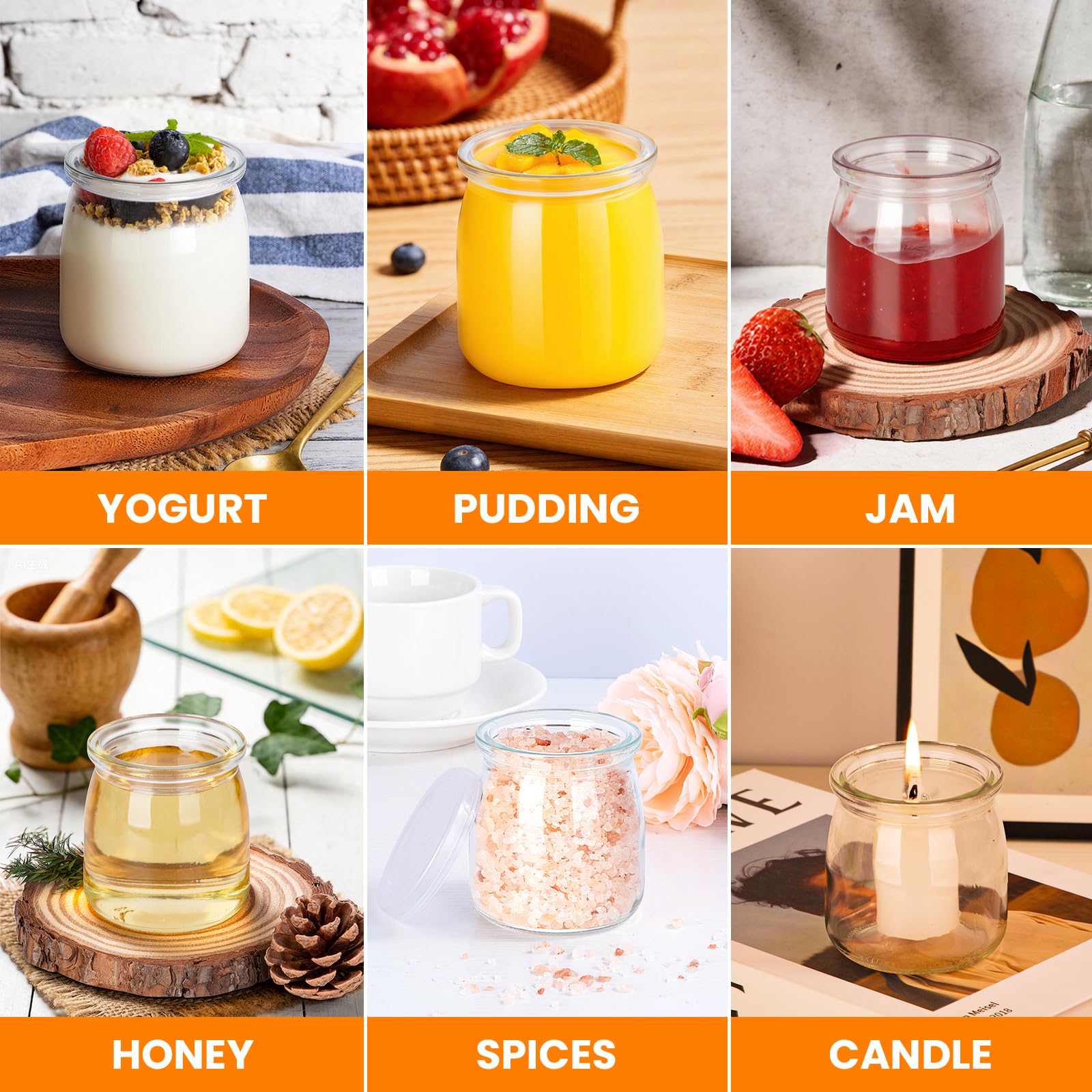 12 pezzi Vasetti per Yogurt con Coperchio 200ml, Piccoli Vasetti Yogurt Vetro, Barattoli per Yogurt, Contenitori in Vetro per Budino e Yogurt