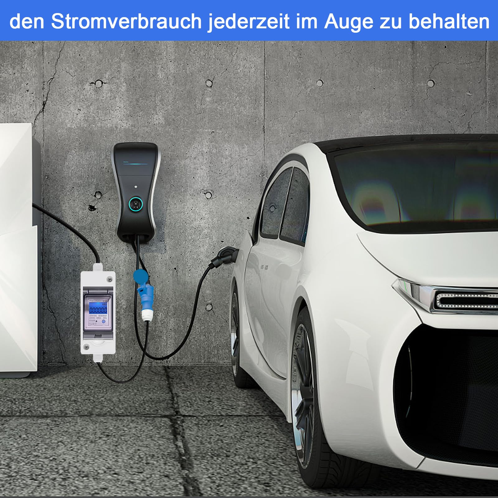 Mobilny cyfrowy licznik prądu, 3G1.5 3P 16 A, licznik rozdzielający z 2 x 1,5 m europejskim kablem wtykowym, licznik kilowatogodzin na zewnątrz, wodoszczelność IP65, nadaje się do przyczep