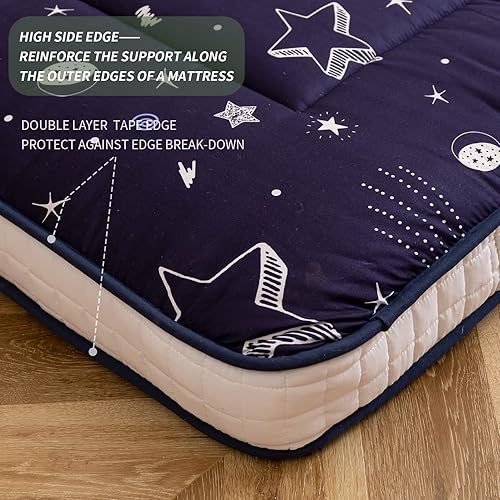 Miniatura 58 de MAXYOYO Colchón tipo futón con estampado floral, acolchado japonés, extra grueso, plegable, transpirable, tumbona para el suelo, cama de invitados