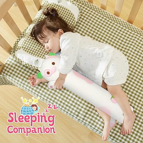 Miniatura 3 de Almohada larga de felpa de vaca, almohada corporal de vaca fresa de 25 pulgadas para niños, animales de peluche de vaca larga de vaca Kawaii para