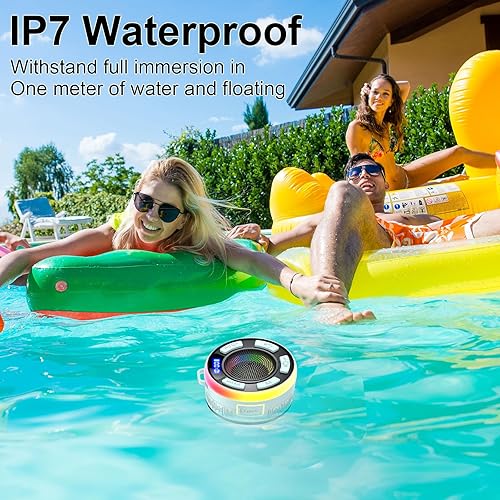 Miniatura 6 de Altavoz de ducha Bluetooth, IP7 impermeable portátil Bluetooth 5.3 altavoces con ventosa, mini altavoz inalámbrico con luces RGB, sonido estéreo