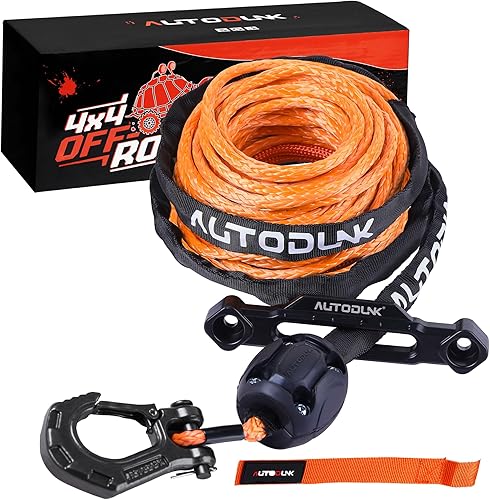 Kit de cuerda de cabrestante sintética de 14" x 50 pies con funda protectora+cabrestante Fairlead+Tapón+Gancho, naranja