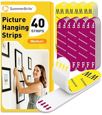 Summerbrite Picture Hangers Strips Heavy Duty, 20Pairs, Medium | No nails required, strong hook & loop adhesive, clean removal, ideal for frame & poster hanging, 40 strips total