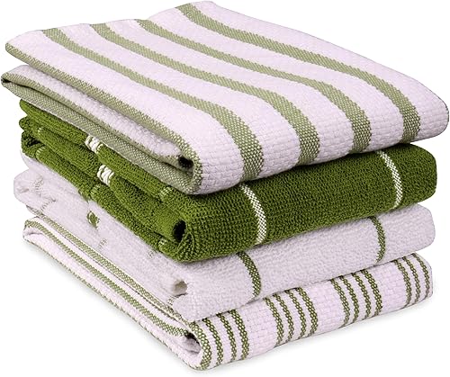 MALLOWEX Juego de 4 toallas de cocina, 16 x 26 y 17 x 25 pulgadas, toallas de mano súper suaves y absorbentes, 100% algodón para secar platos, juego
