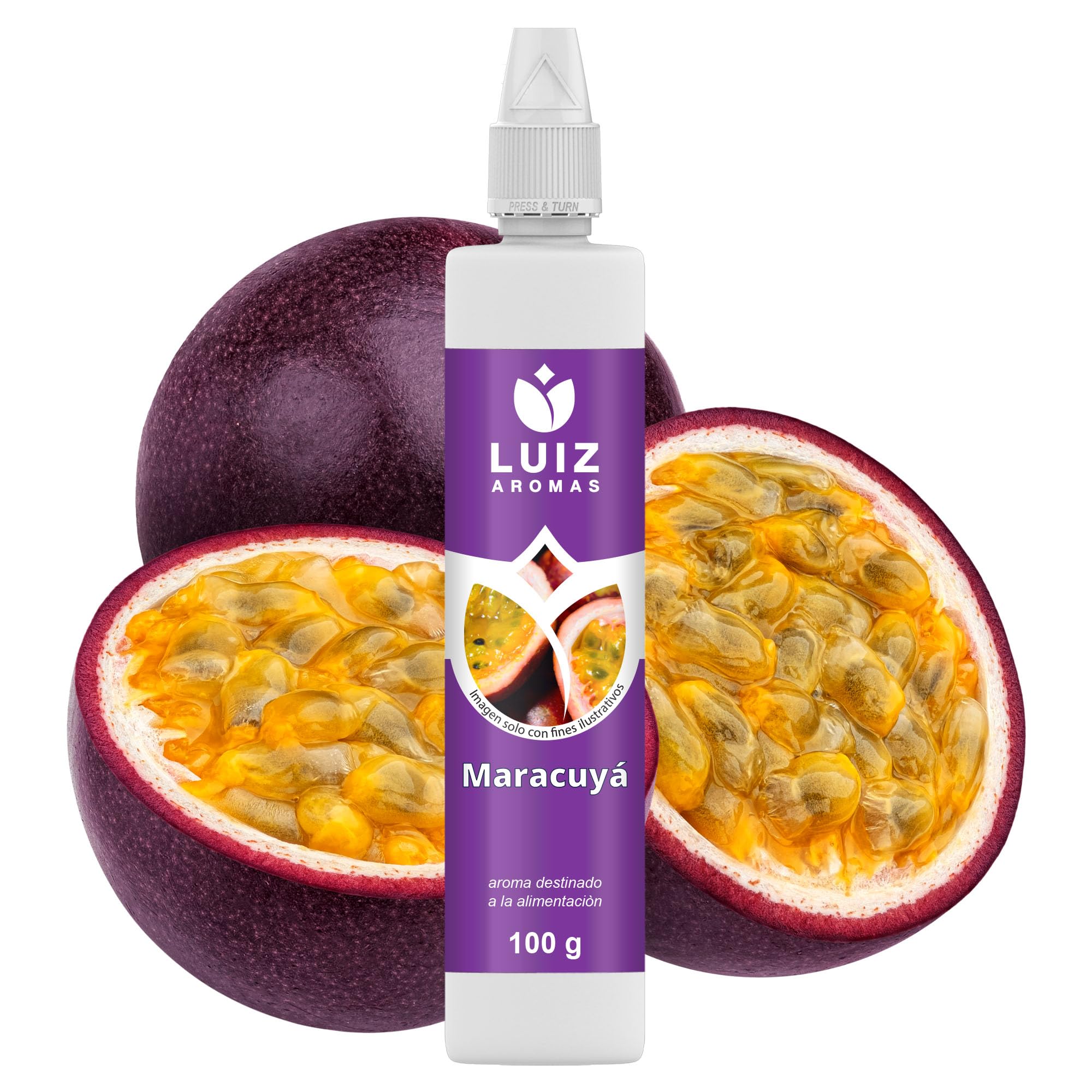 LUIZ AROMAS | Aroma Maracuyá - Aroma Alimentario en Gotas para dulces de Hornear, Pasteles, Bizcochos y Tartas | Producto Vegano sin Calorías y sin Azucar | Producto 100% Italiano (100g)