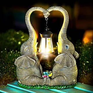 Elephant Statue Garden Decor with LED Solar Lights-Set of 2 Good Luck Elephant Outdoor Statue Christmas Decorations for Yard Patio,Porch,Home -Mothers Day Gifts for Women, Mom, Grandma