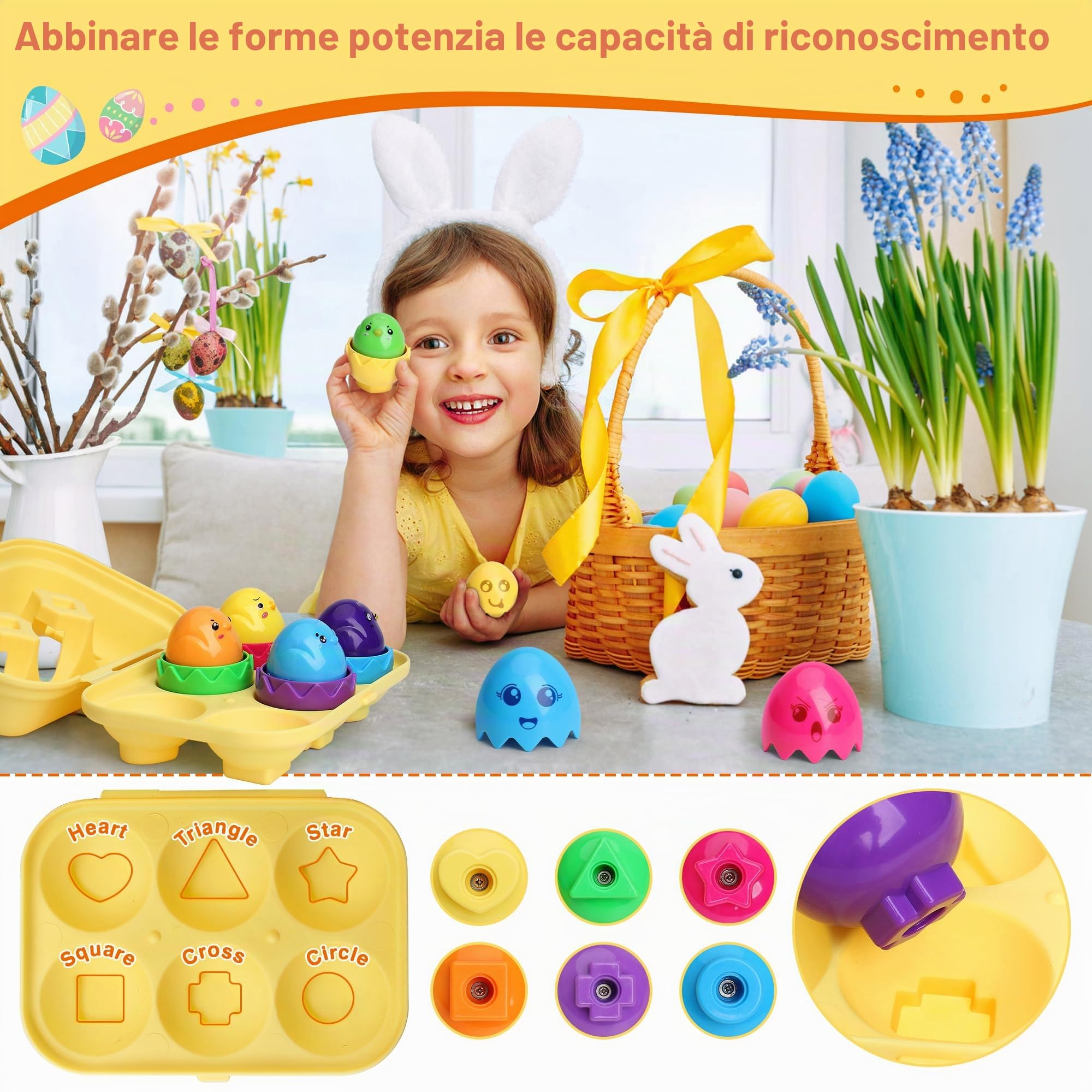 MOONTOY Uova Giocattolo per Bambini 1-3 Anni - Giochi Montessori Educativi per Imparare Colori e Forme - Gioco di Abbinamento - Regalo di Pasqua per Neonati