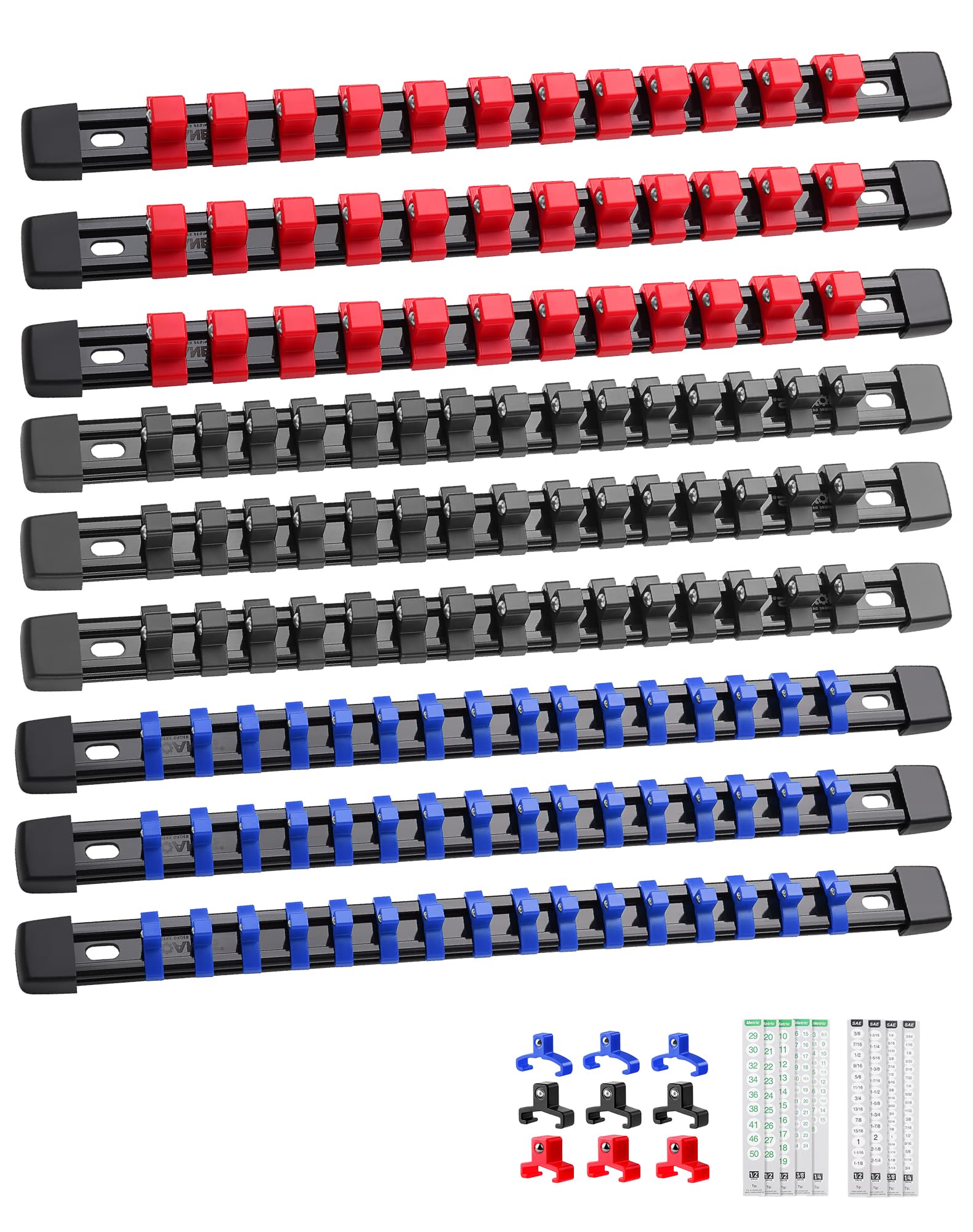 ALOANES 9PC Socket Organizer, Socket Rails Fit 1/2", 1/4" and 3/8" Drive