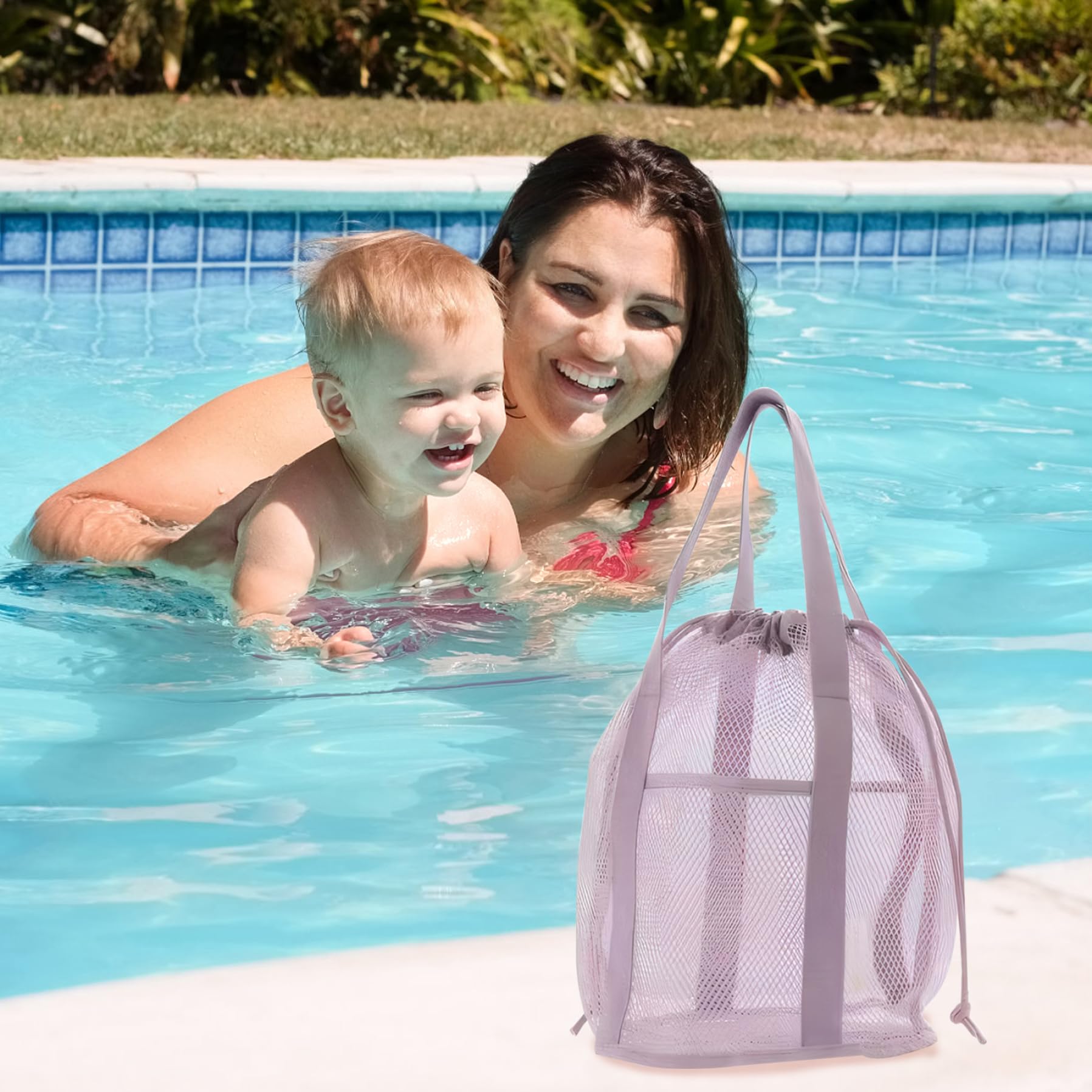 Sac De Rangement Pour Jouets D'enfants, Sac De Plage Pliable Extra Large En Maille Respirante Avec Bandouliere~p141156953