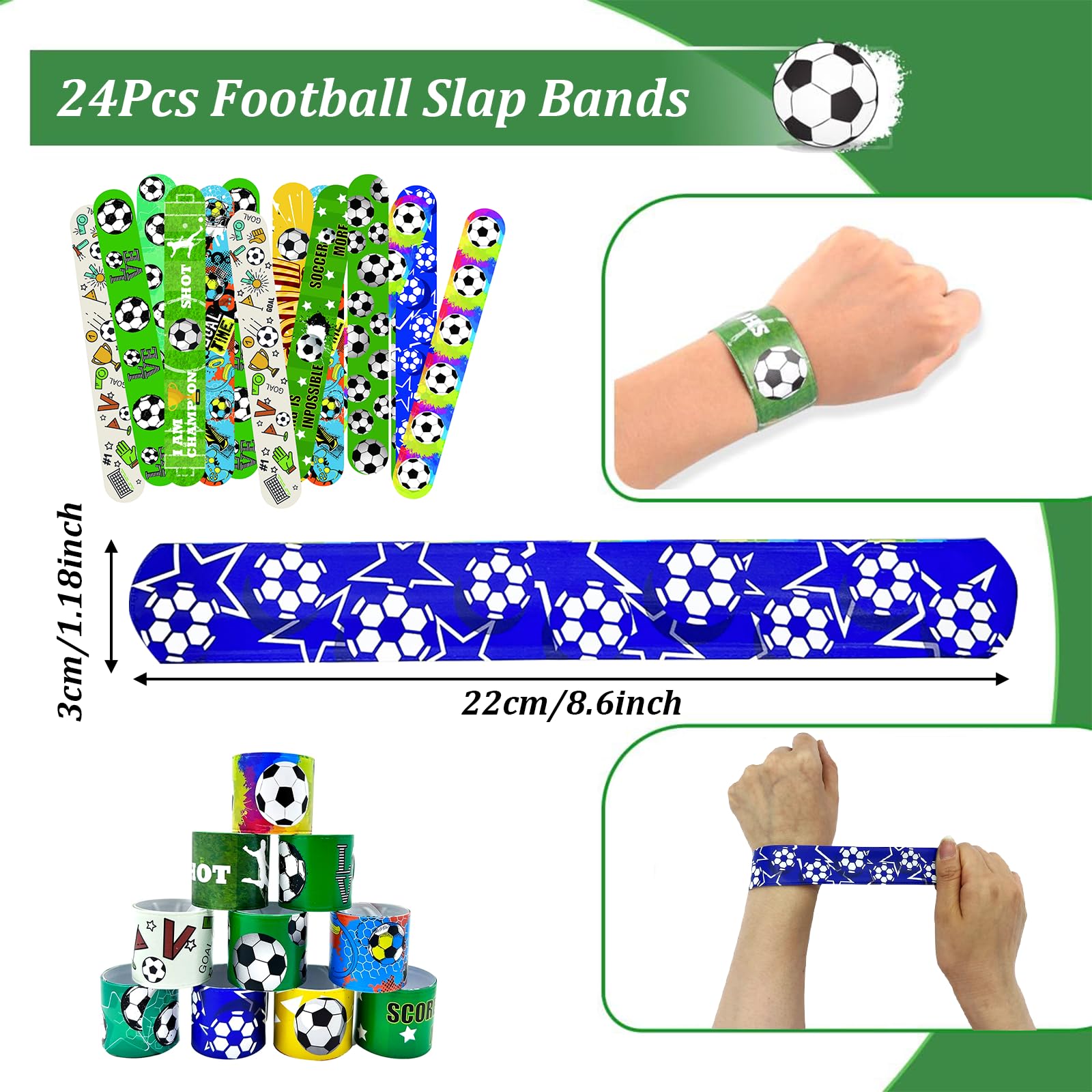POPOYU 24Pcs Football Slap Bracelet Cadeau d’Anniversaire Enfant Garçons Filles