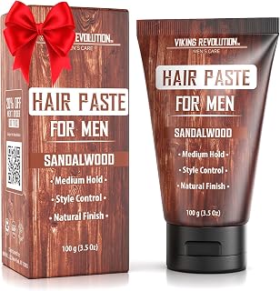 Viking Revolution Hair Paste for Men - Sandalwood Scented Texture Paste - Medium Hold, Natural Finish - Matte Look, Easy Wash Out, Non-Greasy Styling Cream for All Day Control (3.5oz)