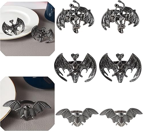 Miniatura 1 de Juego de 6 servilleteros de metal, servilleteros de Halloween para cena, banquete de fiesta de vacaciones, decoración de mesa de buffet (murciélago)