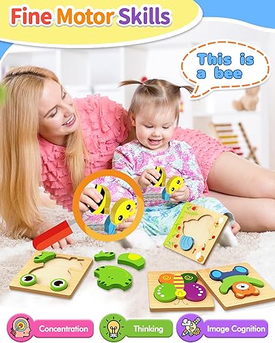 Miniatura 2 de Bekayshad Rompecabezas de madera para niños pequeños, regalos para niños y niñas de 1, 2, 3 años, paquete de 4 rompecabezas de animales, juguetes