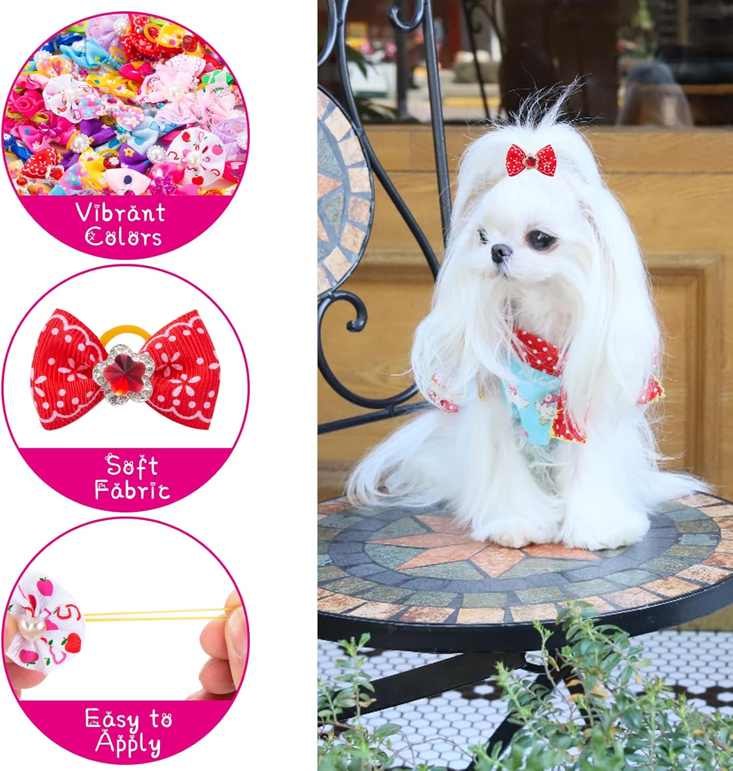 Dog Hair Bows 50 Pieces Dog Hair Bows Dog Hair Accessories with Bands for Small Dogs, Cats and Puppies, Random Colors 4