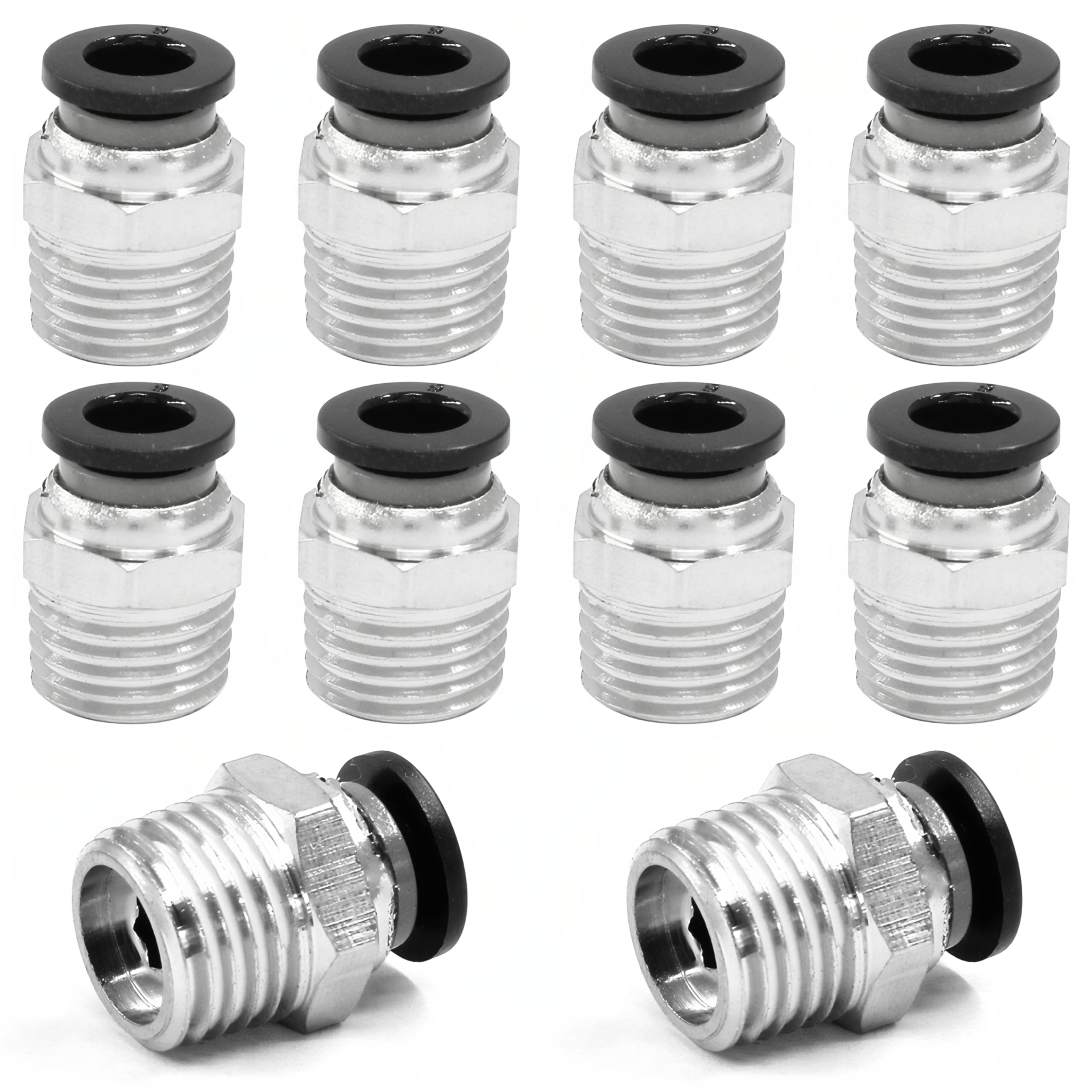 HARSKIYER 10 Pcs Push to Connect Fittings 6mm Tube OD x 1/4 Inch NPT Thread, Male Straight Pneumatic Air Hose Quick Connect Fittings