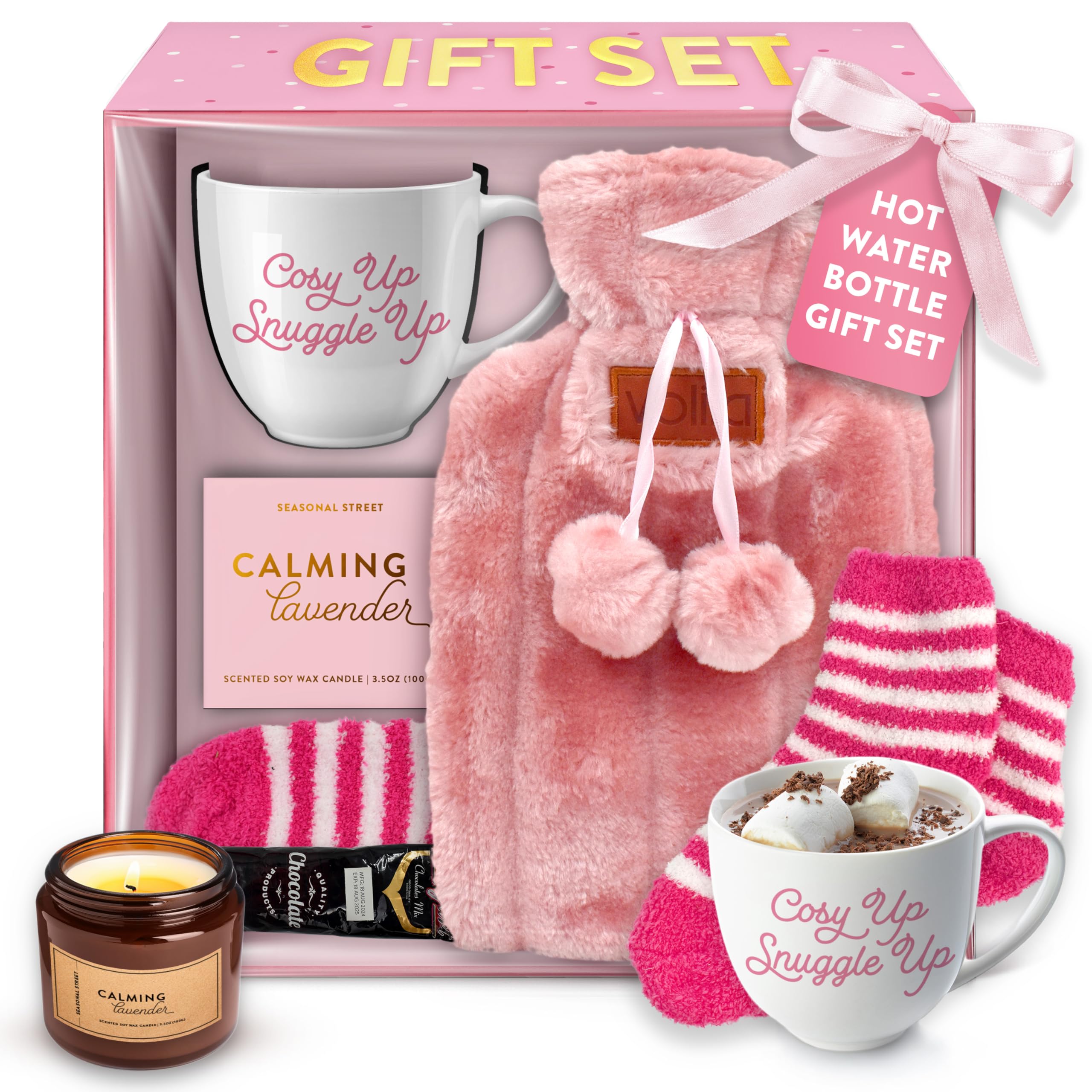 Stripe Hot Water Bottle Gift Set Includes Socks Eye Mask Scrunchie