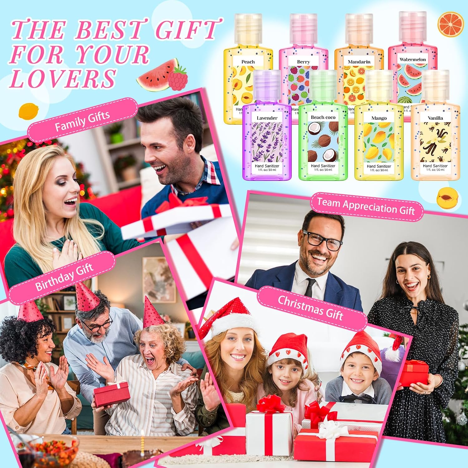 48 Pack Mini Hand Sanitizers Bulk 1oz Travel Size Portable Pocket Hand Sanitizers Fruit Flower Assorted Scented Gel Volunteer Appreciation Week Gifts for Office Teacher Nurse Coworker Gifts