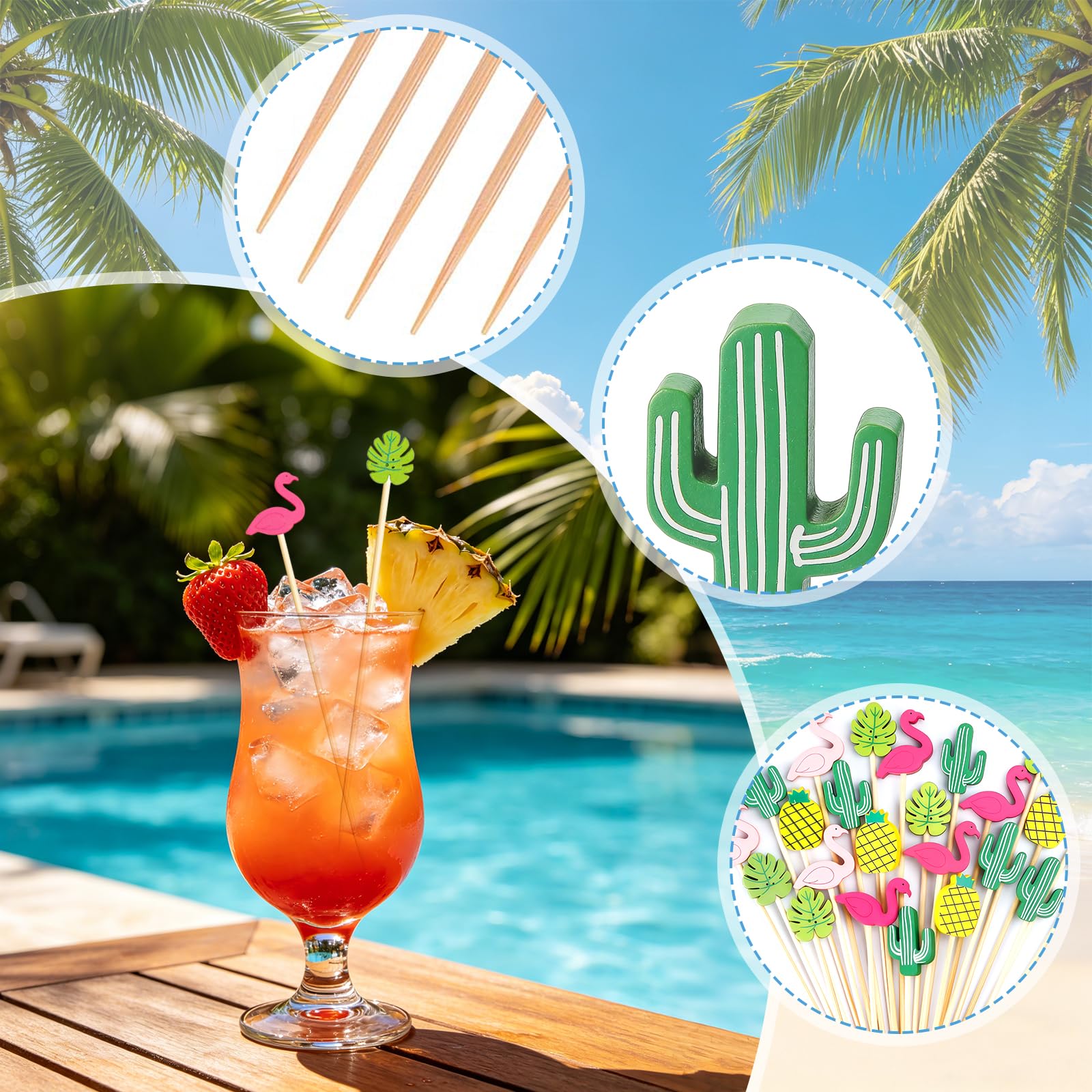 100 Pezzi Stuzzicadenti Cocktail Hawaii, Stuzzicadenti Decorativi Cocktail, Stecchini per Aperitivo, Bastoncini Cocktail Estivi, per Frutta, Feste, Dessert, Insalata, Cocktail per Decorazioni (A)