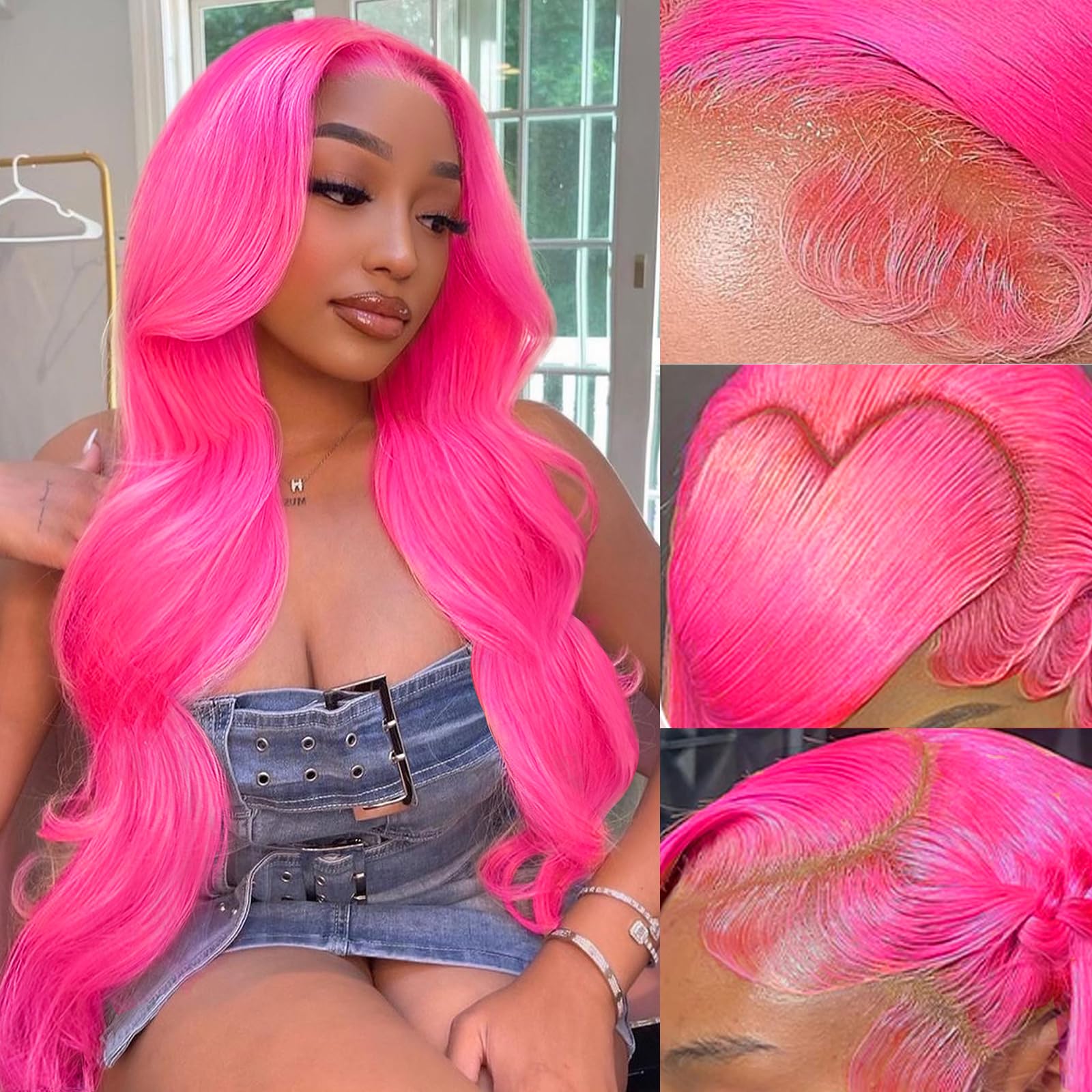 Amazon.com : Cloudeer 30 Inch Pink Lace Front Wig Human Hair  display picture 3