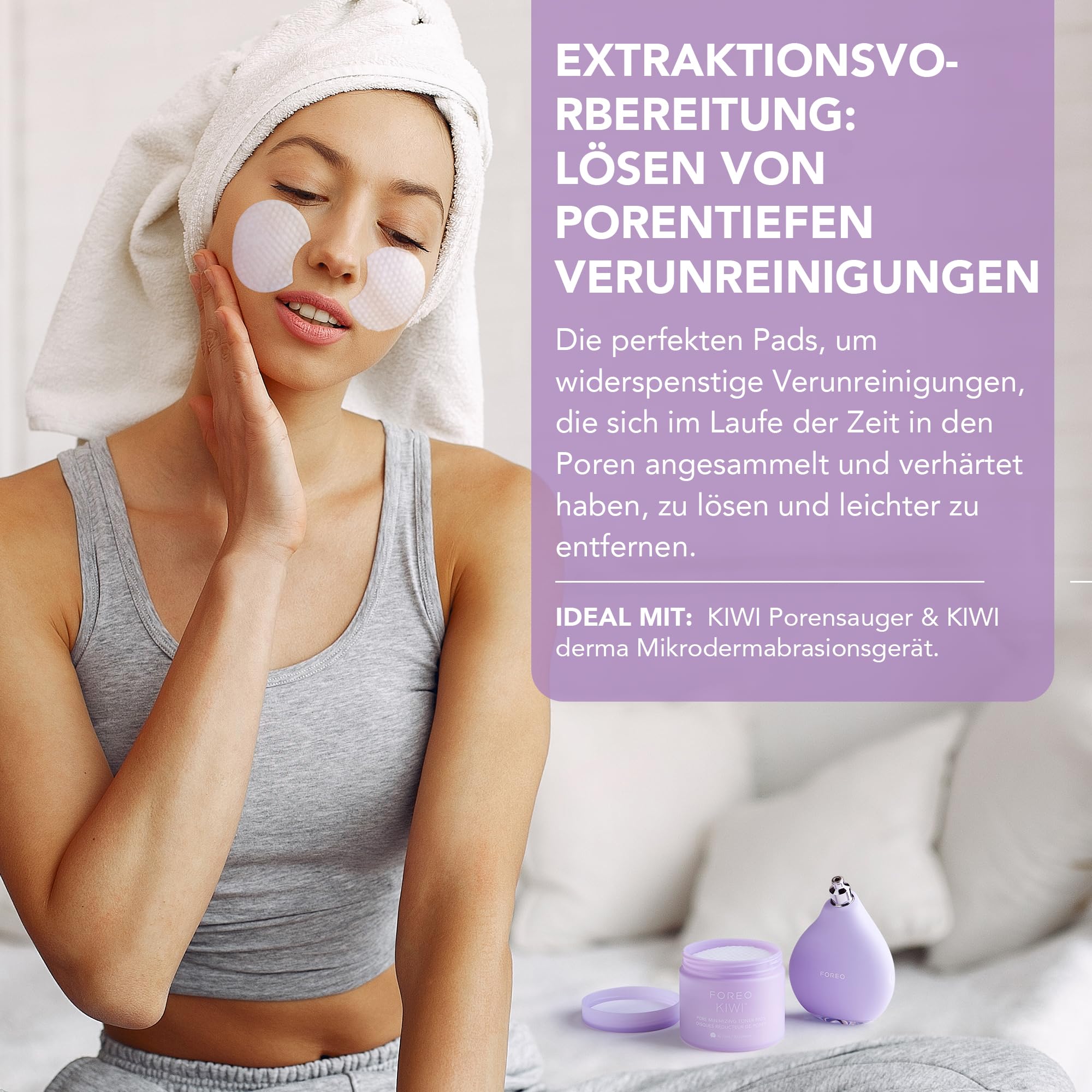 FOREO KIWI derma Mikrodermabrasion + KIWI Poren-Toner-Pads Set | Mikrodermabrasionsgerät, Mitesserentferner, Porensauger, Toner-Pads, Hamamelis, Gesichtspeeling, Diamant