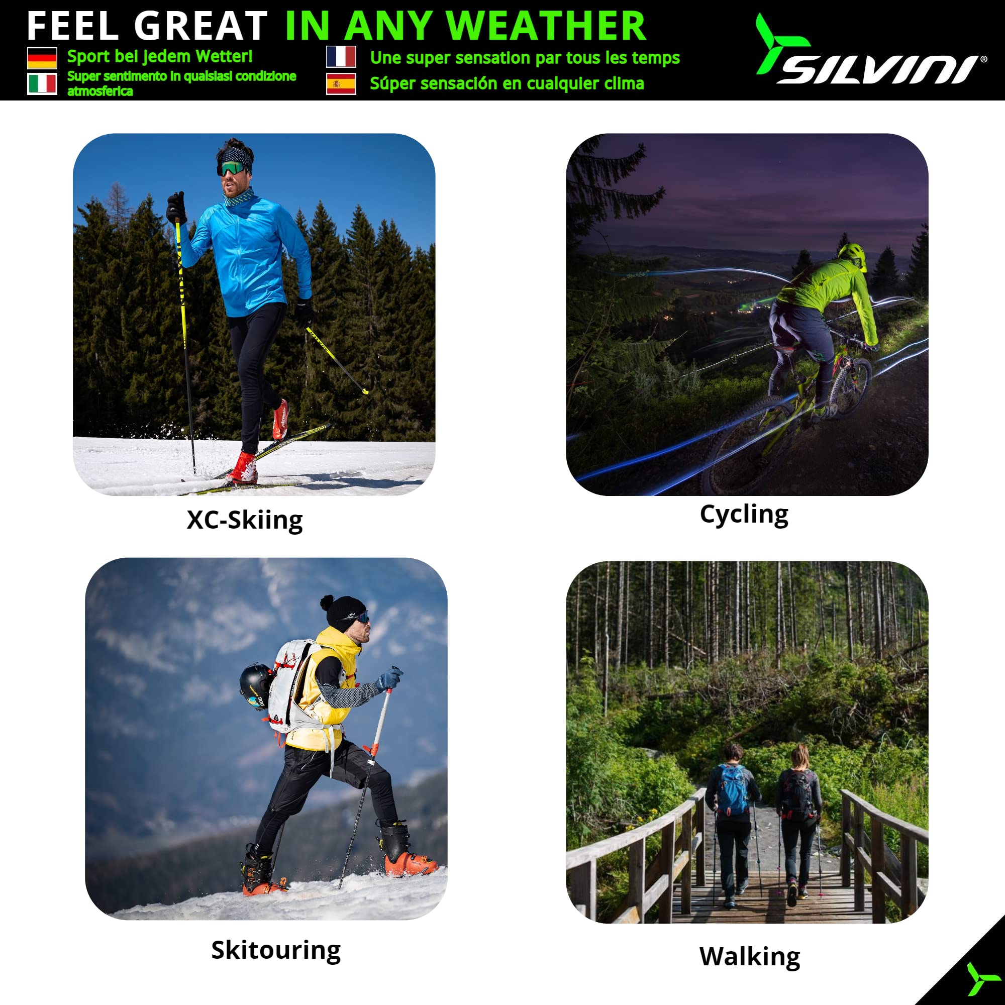 SILVINI Rubenza Elastische Funktionshose Herren mit Träger Laufhose Herren Winter lang Lauftight Herren lang Winter Laufhose Herren Thermo Laufhose Herren Langlaufhose
