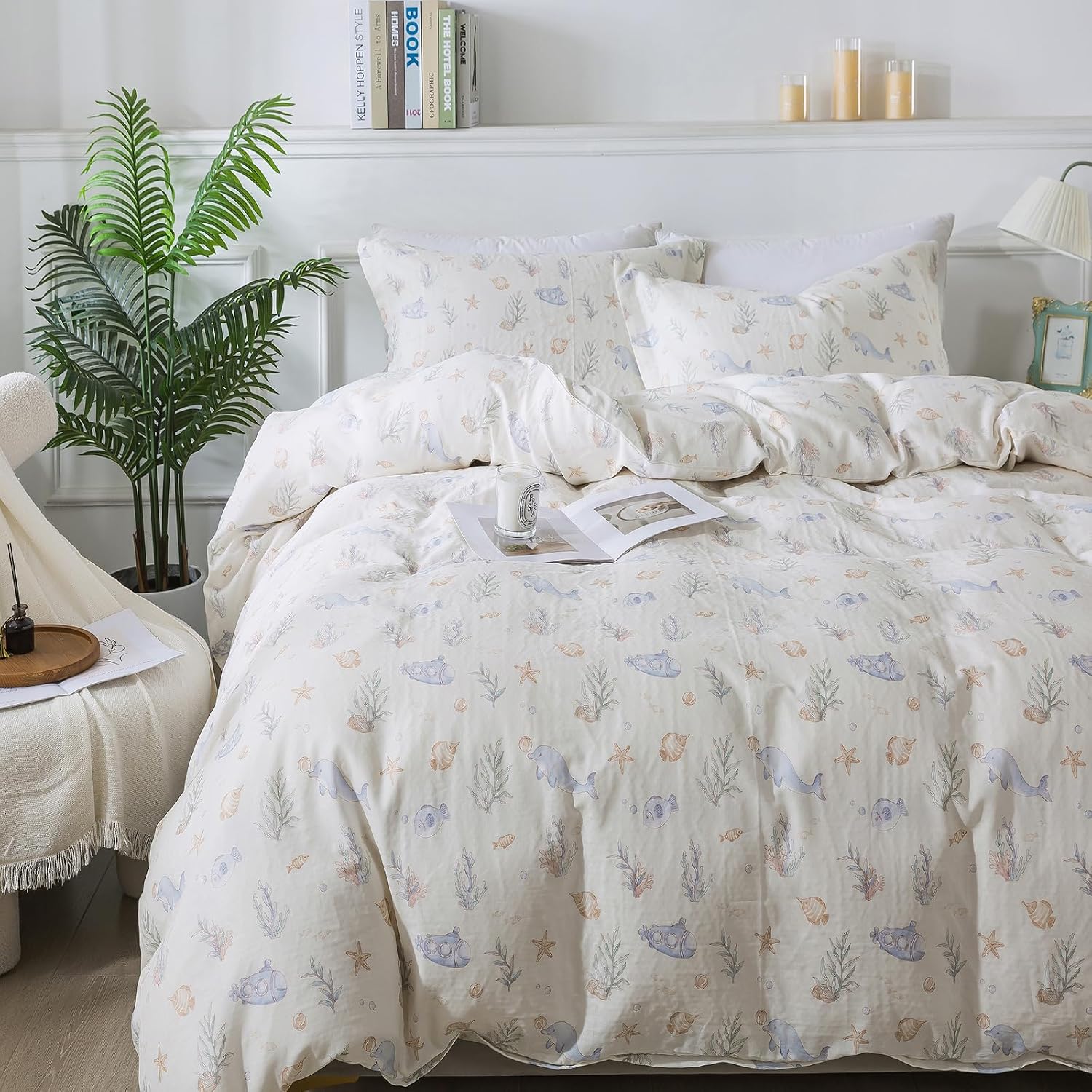 Brandream Twin Size Duvet Cover Set 100% Muslin Cotton Kids Ocean Bedding Set Extra Soft Children Duvet Cover Set (Comforter Insert Not Included)