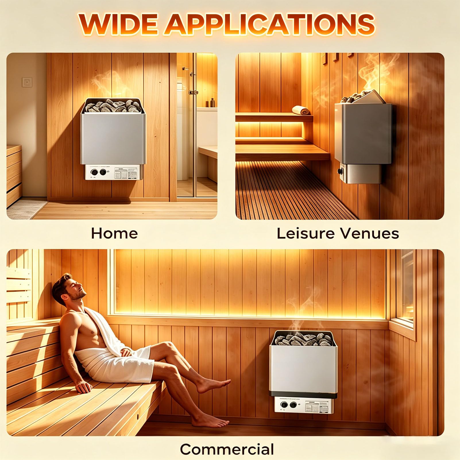 Riscaldatore Elettrico per Sauna, Stufa a Vapore in Acciaio Inox, riscaldatore per Sauna secca, Temperatura Regolabile e Timer di 3 Ore, Stufa per Bagno Turco per casa e Spa 110V-6KW