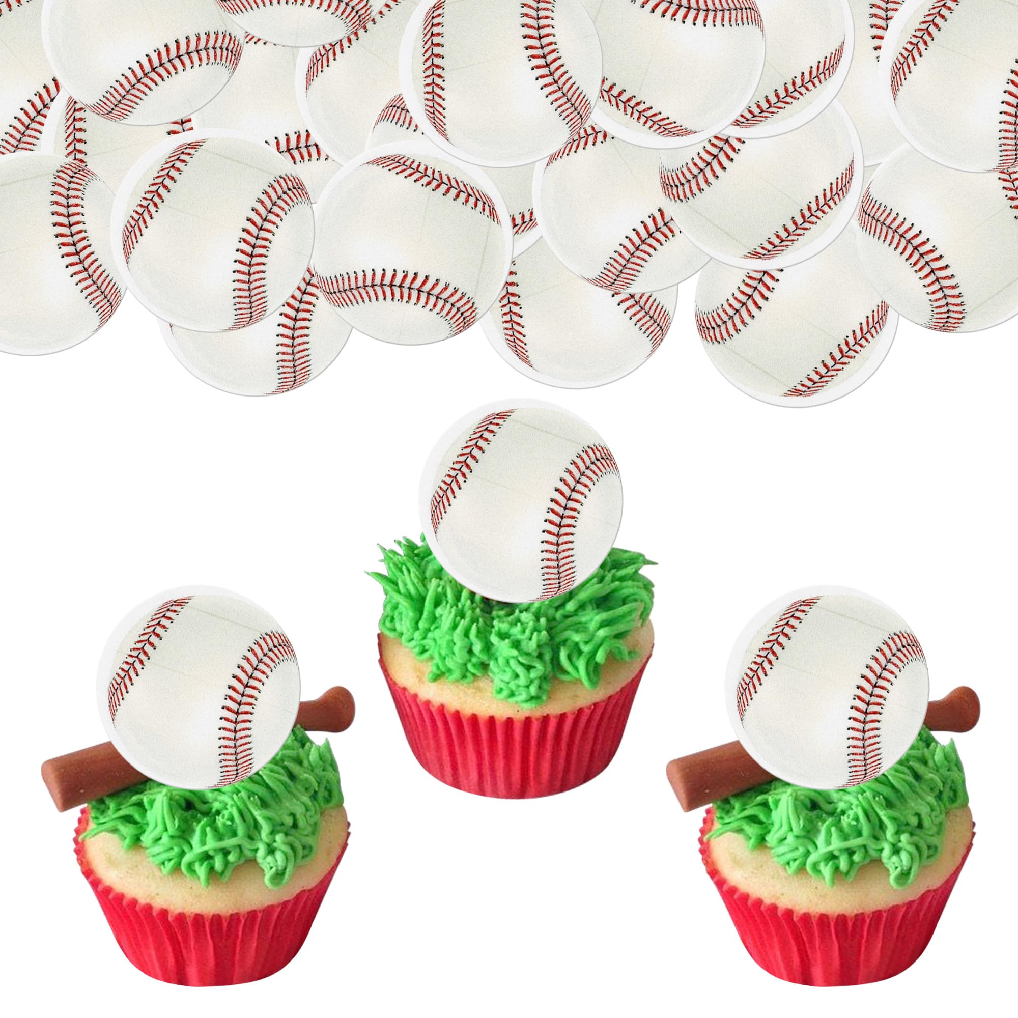 48 PCS Edible Baseball Cupcake Toppers Wafer Paper Sports Balls Cupcake Picks Edible Baseball Cupcake Decorations for Sports baseball Theme Baby