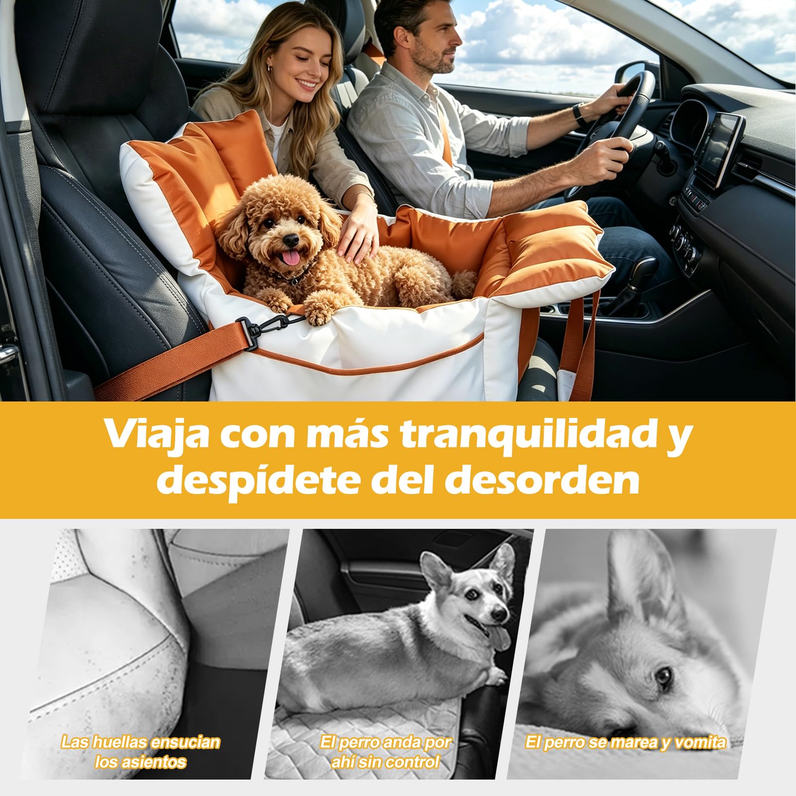 Ergocar Mascotas Asiento para Coche con Consola Central Tejido Oxford Impermeable Resistente Al Desgaste y Que No Atrapa El Pelo Respaldo Ajustable Cinturón De Seguridad Doble Capa Asiento Elevado