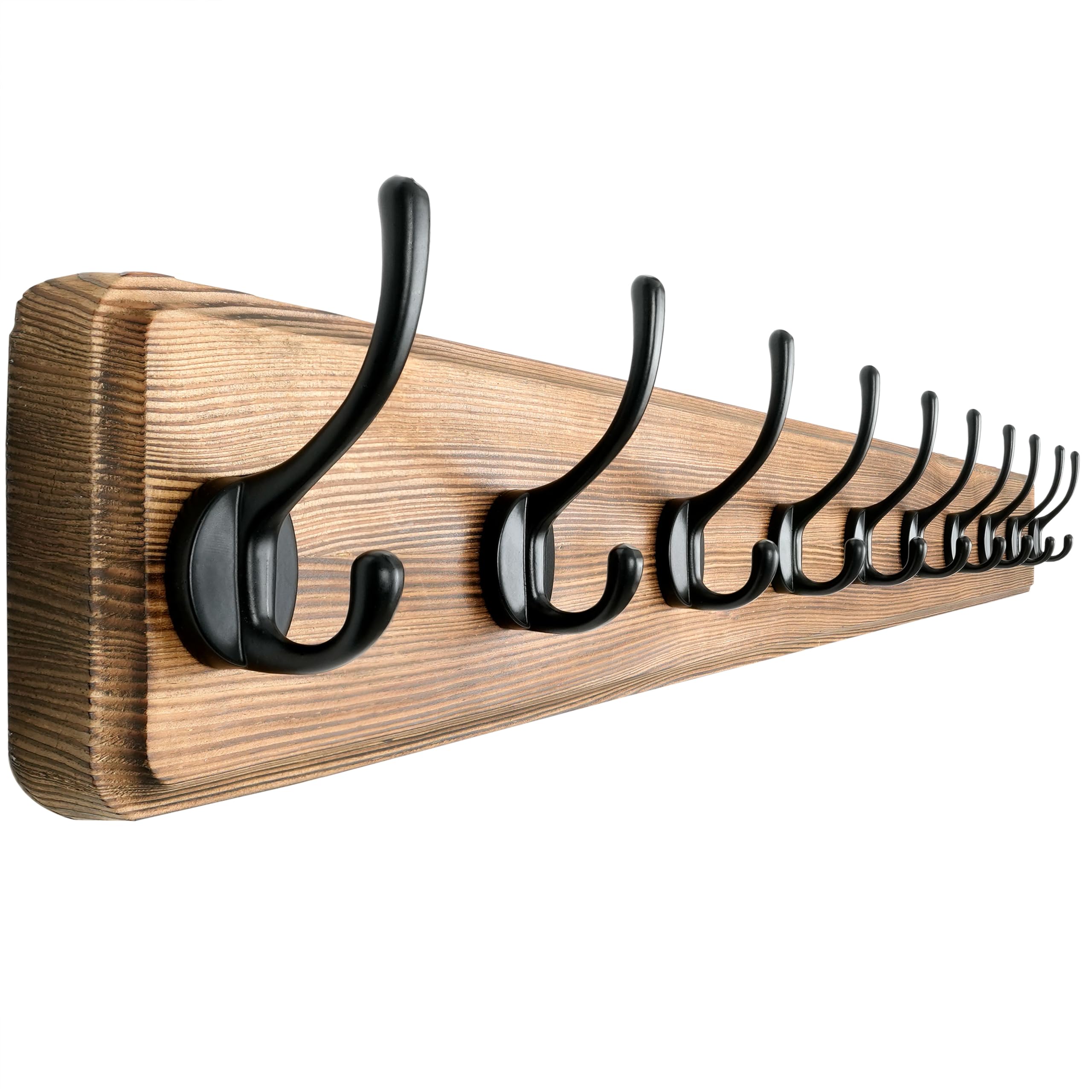 Dseap Natural & Black Coat Rack Wall: 97Cm Long, Patented, Heavy-Duty, 10-Double-Hooks Wooden Wall Mounted Coat Rack Coat Hanger Hook Rail For Winter Coats Hat Jacket Clothing,