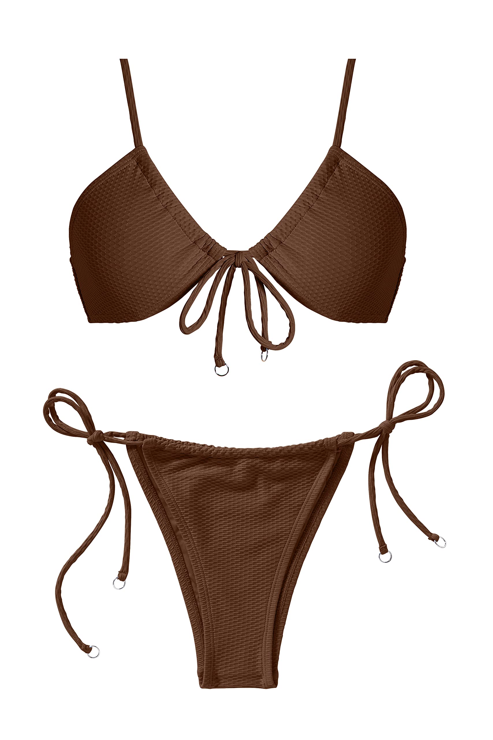 BeautikiniWomen's Two Piece Swimsuits, Sexy Ribbed Bikini Sets Halter String Bathing Suit Tie Side Thong Triangle Bottom