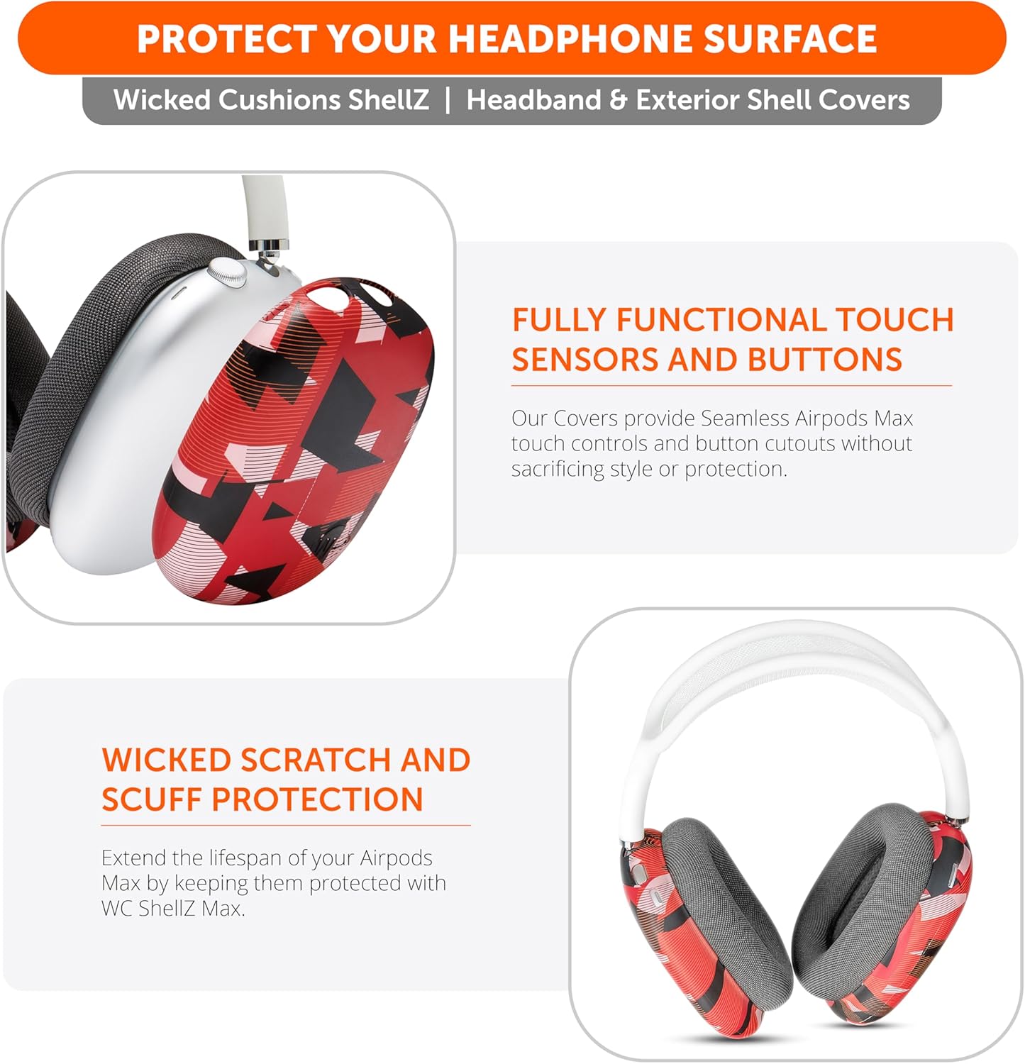 WC Sweatz, Shellz, and Bandz Protective Covers Bundle for Airpods Max Headphones by Wicked Cushions | Red Prism
