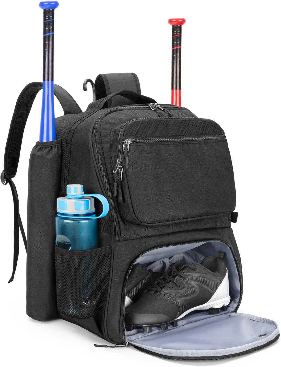 DSLEAF Baseball Bag Backpack with 2 Bat Sleeves, Softball Equipment Bag for Adults with Separate Shoe Compartment Up to US Mens 13